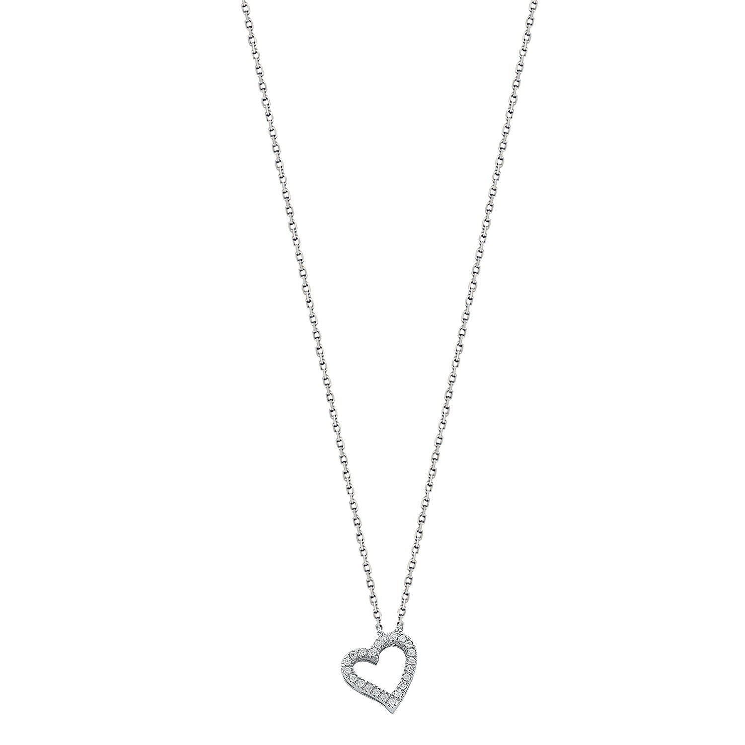 9ct White Gold 0.13ct Diamond Heart Pendant with 18in-45cm Chain