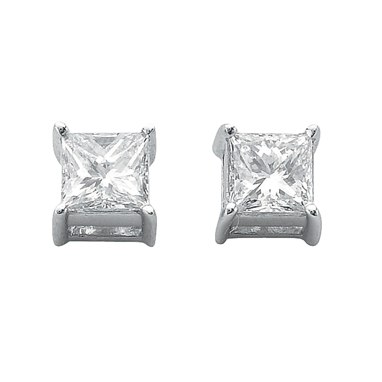 18ct White Gold 0.50ct Claw Set H-VS Princess Cut Diamond Stud Earrings