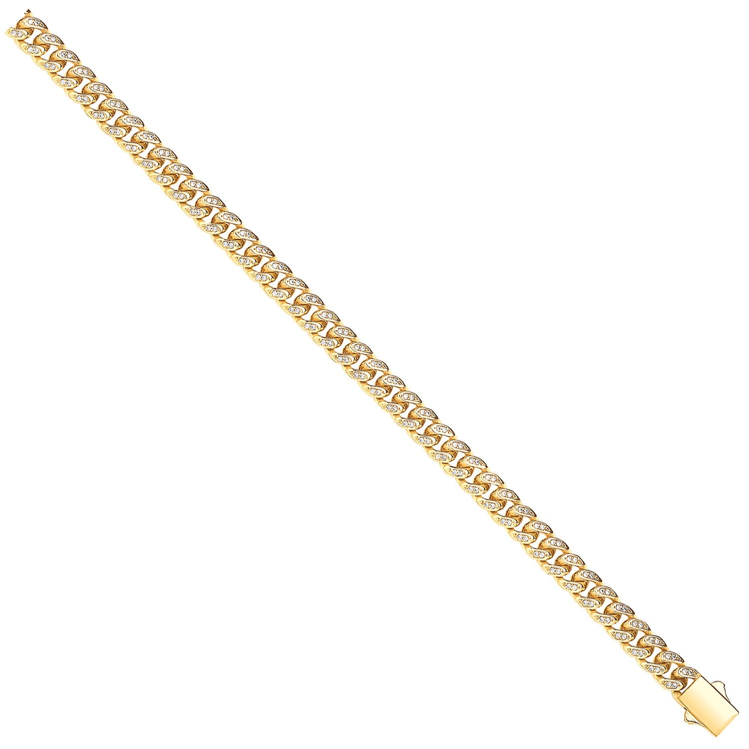 Yellow Gold 8.0mm Cuban Curb with CZs Bracelet-Chain