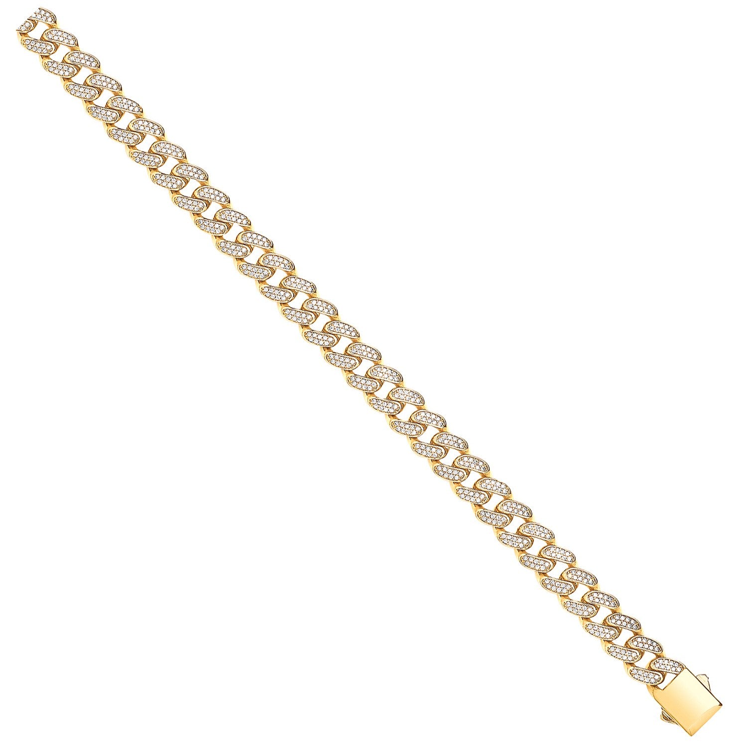 Yellow Gold 10.0mm Cuban Curb with CZs Bracelet-Chain