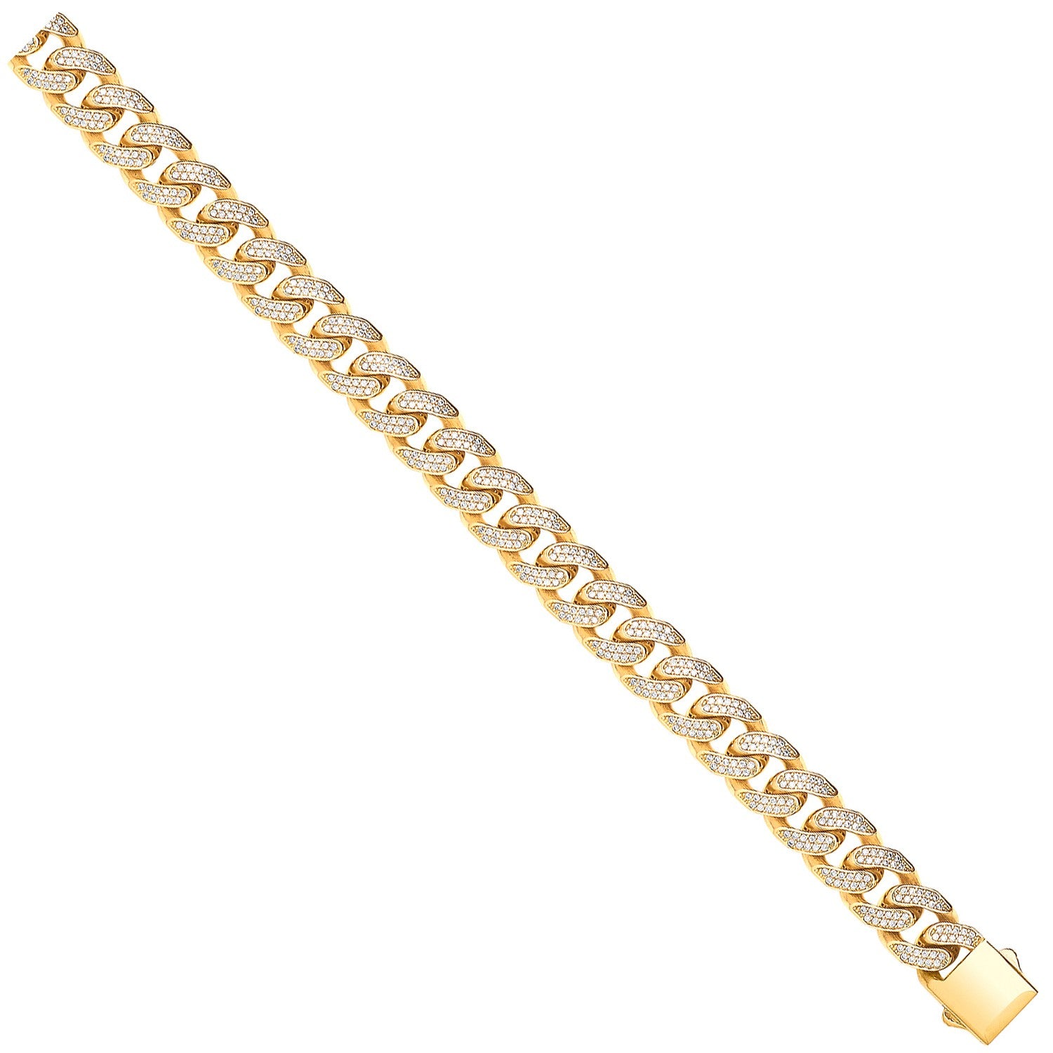 Yellow Gold 12.0mm Cuban Curb with CZs Bracelet-Chain