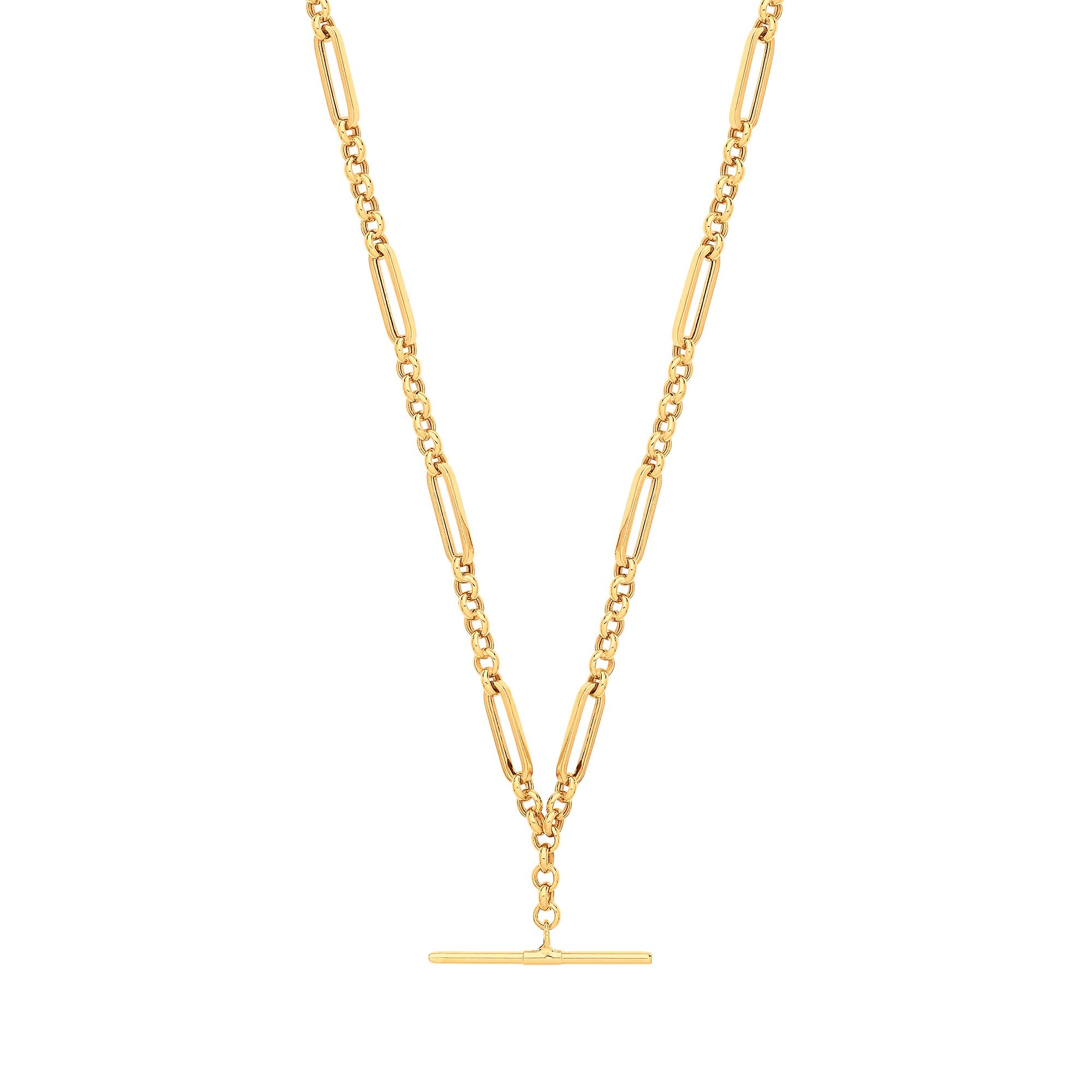 Yellow Gold Figaro T-Bar Belcher Bracelet-Necklace