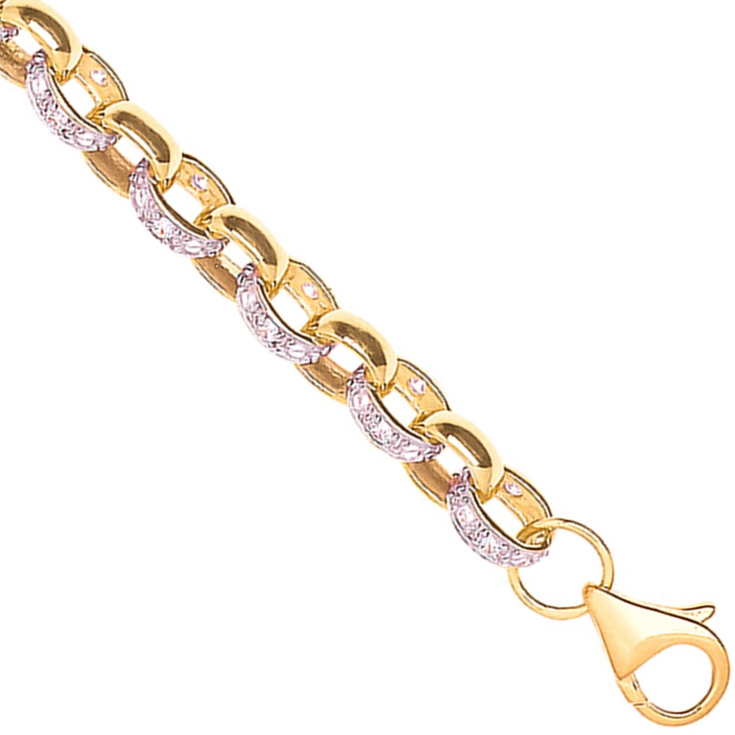 Yellow Gold 7.3mm Plain &  Cubic Zirconia Belcher Chain