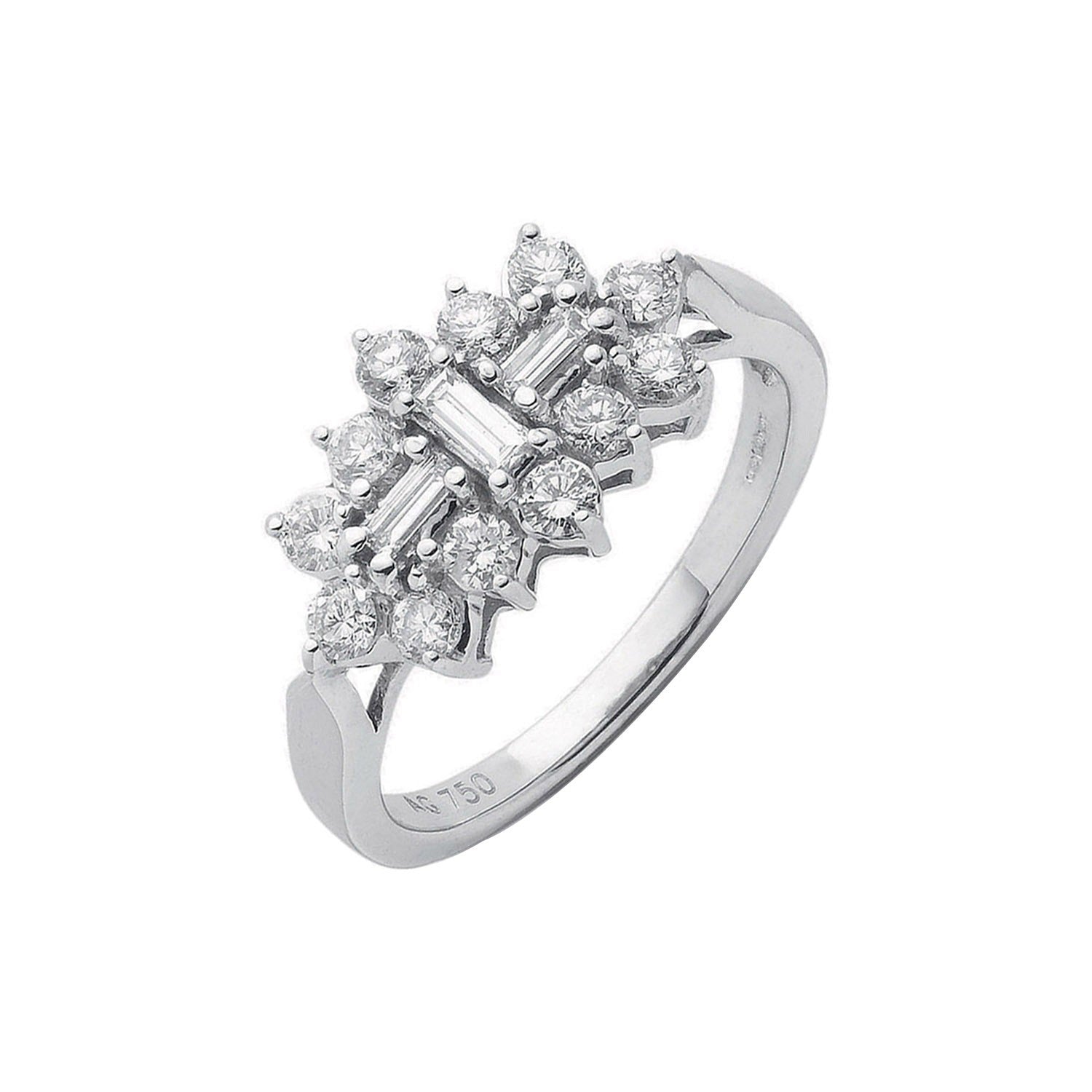 18ct White Gold D.1.00ctw Diamond Boat-Cluster Ring