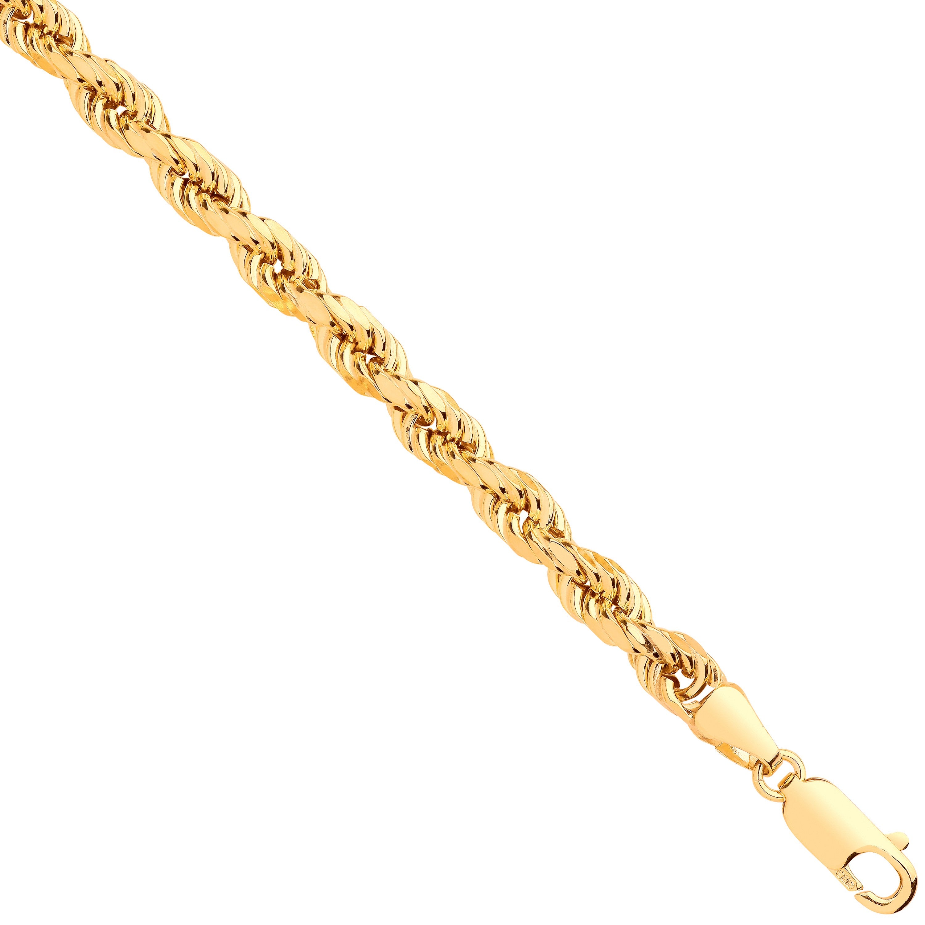 Yellow Gold 4.5mm Semi Solid Diamond Cut Rope Chain
