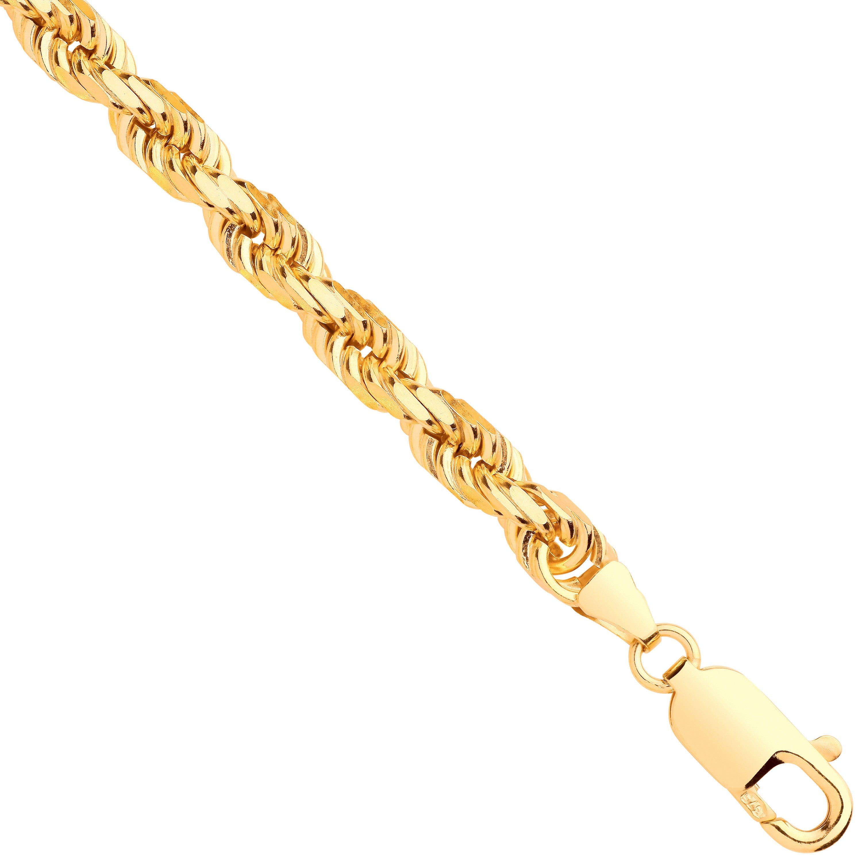Yellow Gold Diamond Cut 5.2mm Solid Rope Chain