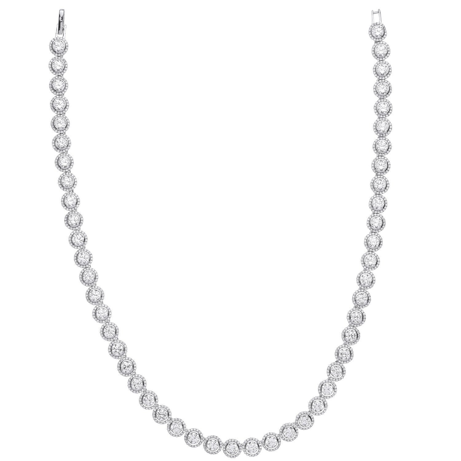 Silver Rubover Round Cubic Zirconia Halo Style Tennis Collarette
