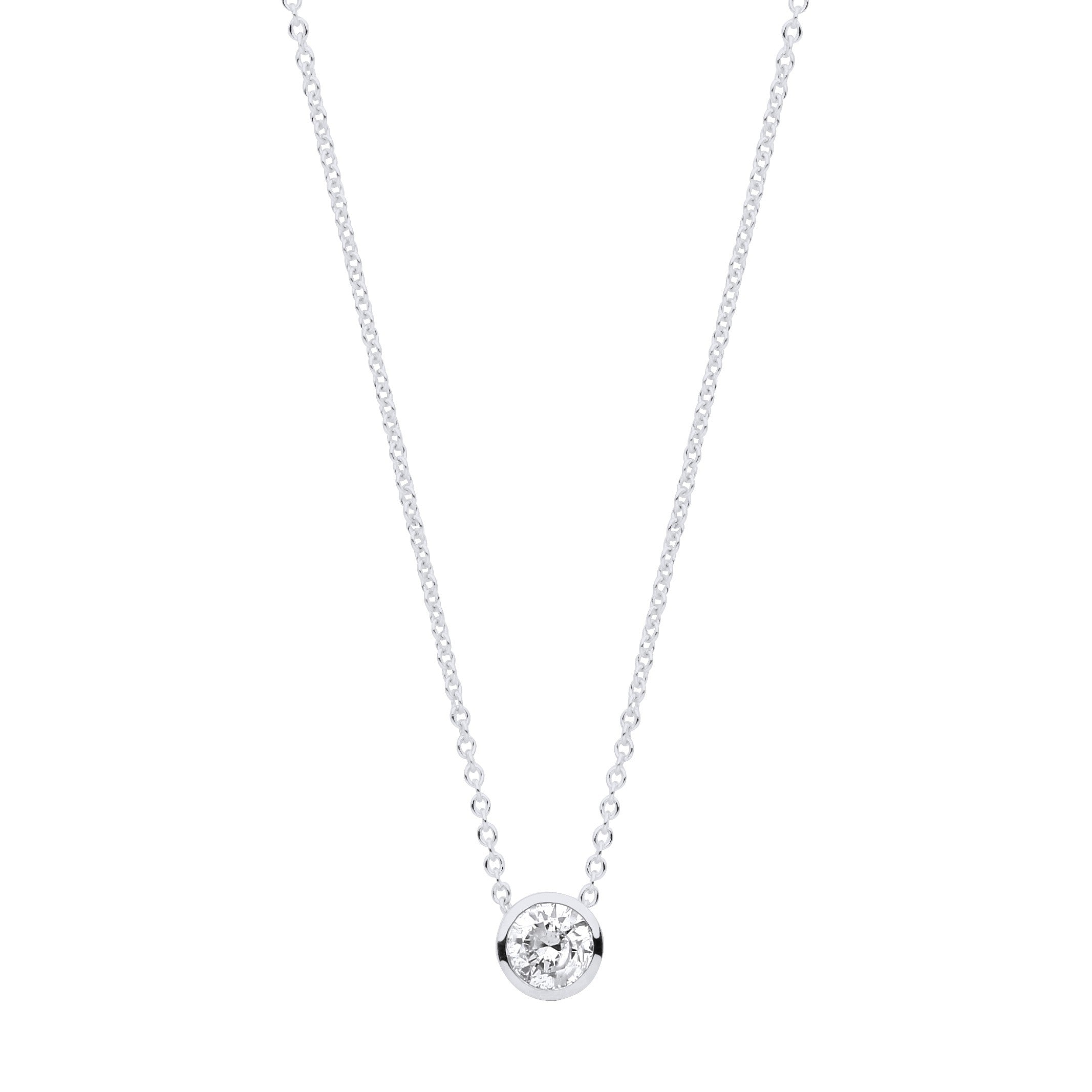 18ct White gold 0.25ctw G-SI Rubover Diamond pendant 18inch-45cm chain