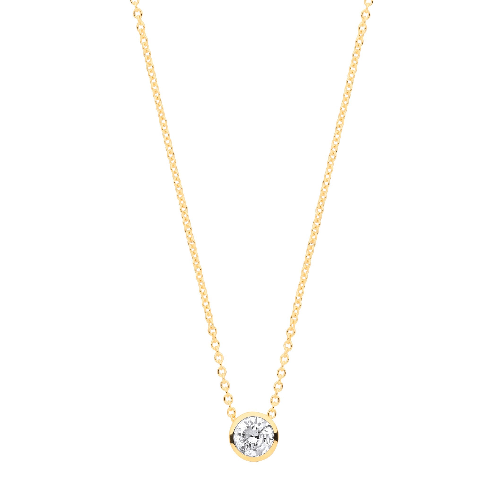 18ct Yellow gold 0.25ctw G-SI Rubover Diamond Pendant 18inch-45cm chain