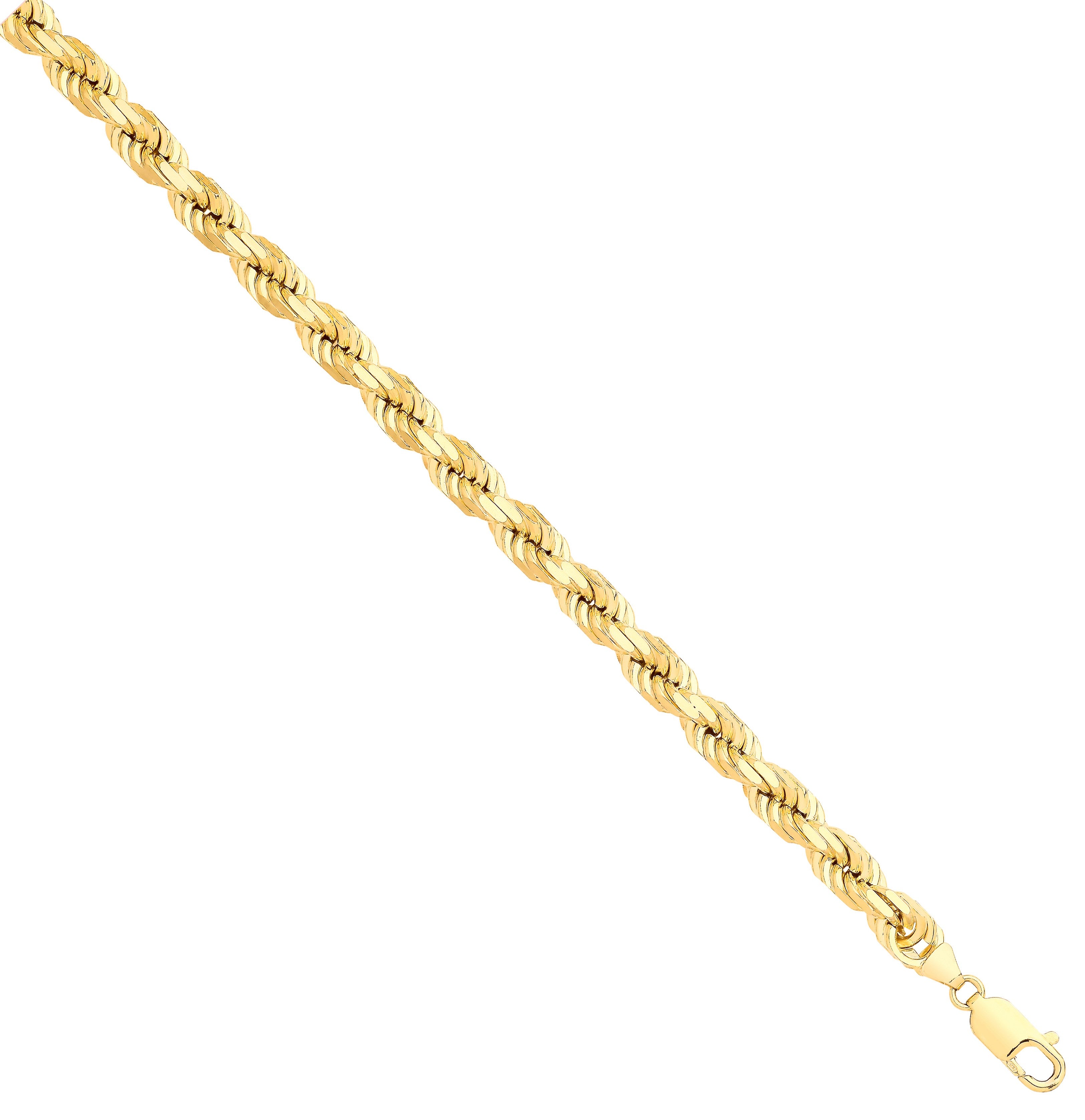 Yellow Gold Solid Diamond Cut 7.5mm Rope Chain