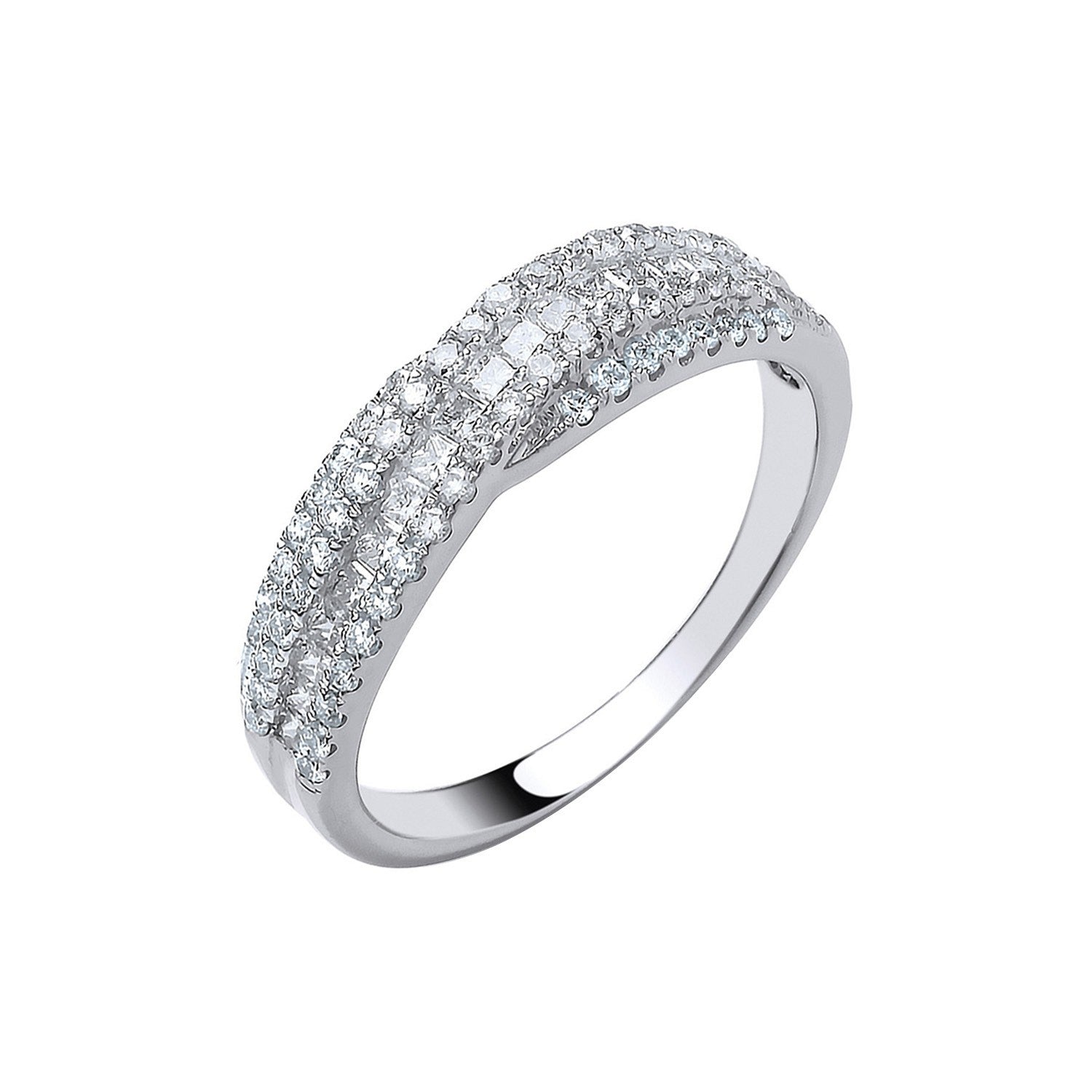 18ct White Gold 0.70ct Princess Cut Centre Diamond Crossover Ring