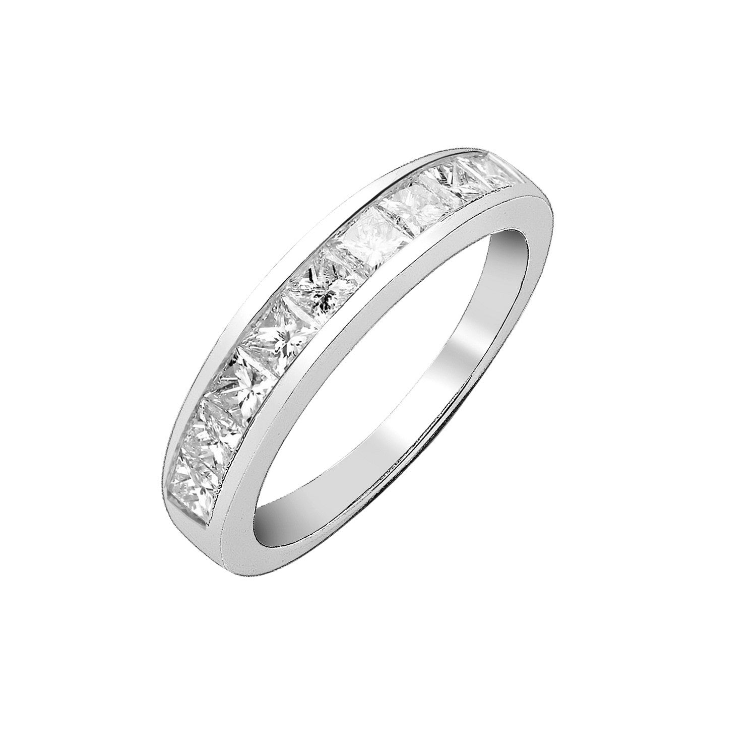 Platinum 1.00ct G-H-Vs Princess Cut Eternity Diamond Ring