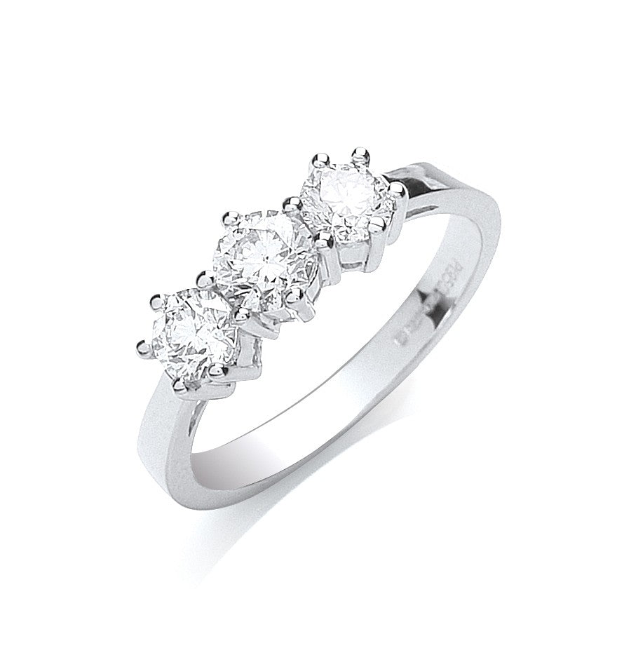 Platinum 1.00ct G-H-Vs Brilliant Cut Diamond Trilogy Ring