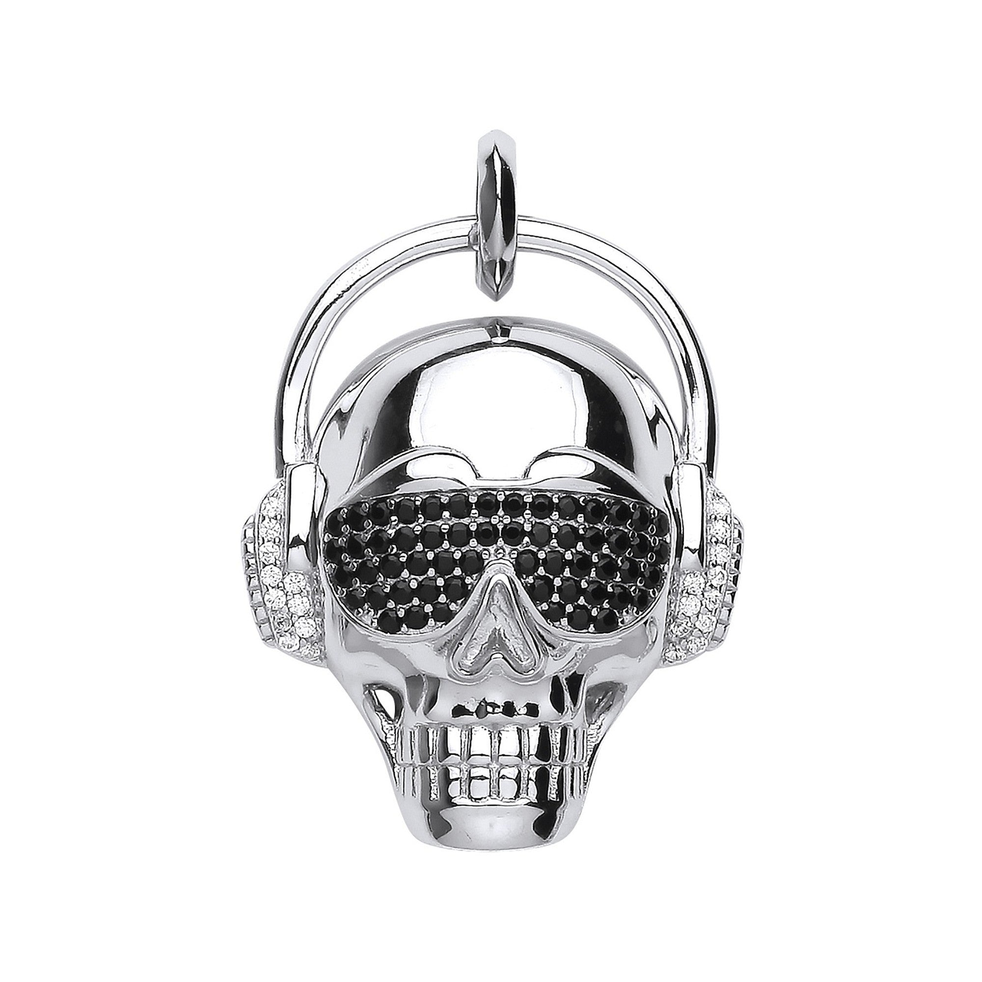 Silver Skull with Headphones Pendant