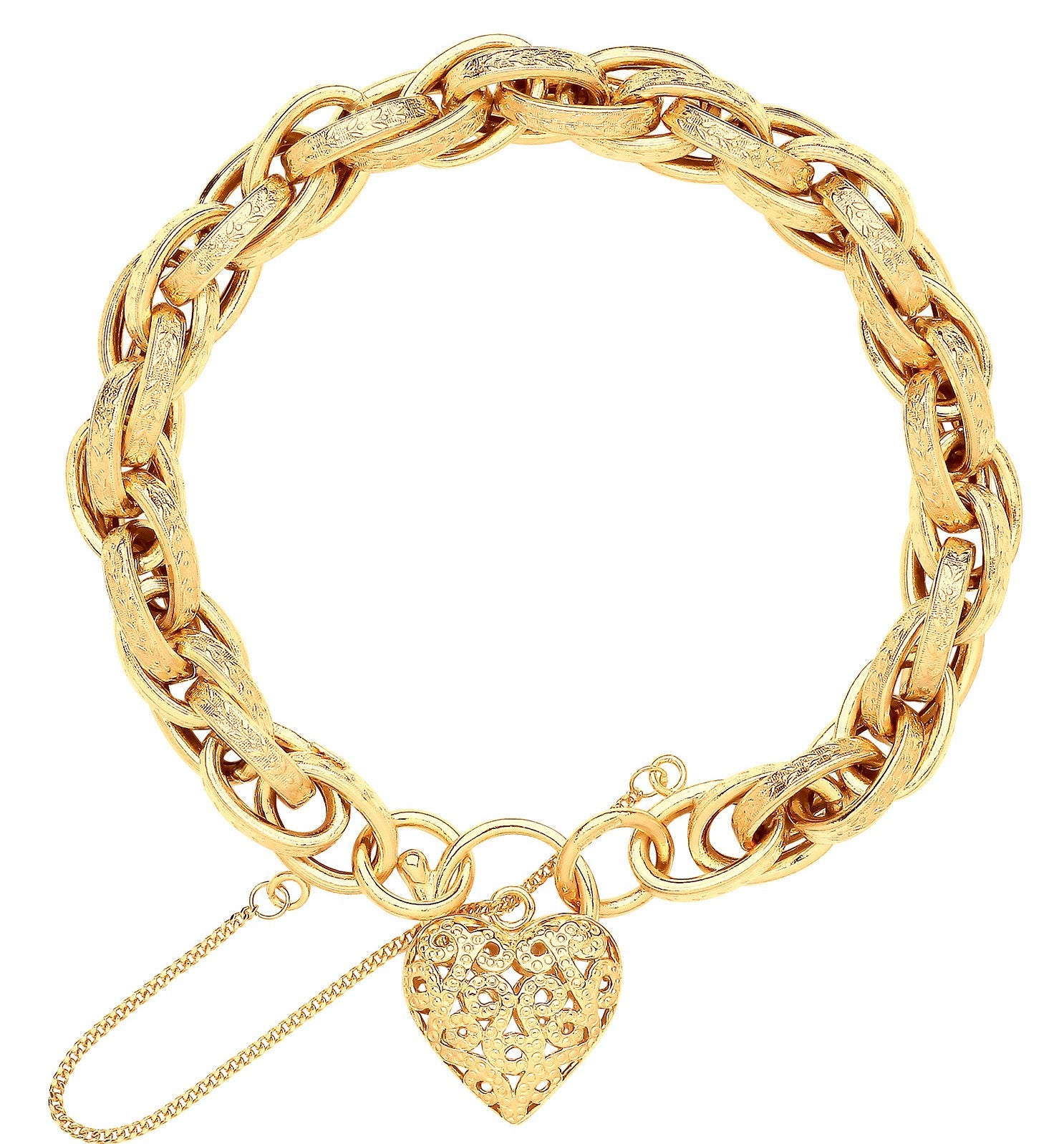 Yellow Gold Prince of Wales Heart Padlock Bracelet