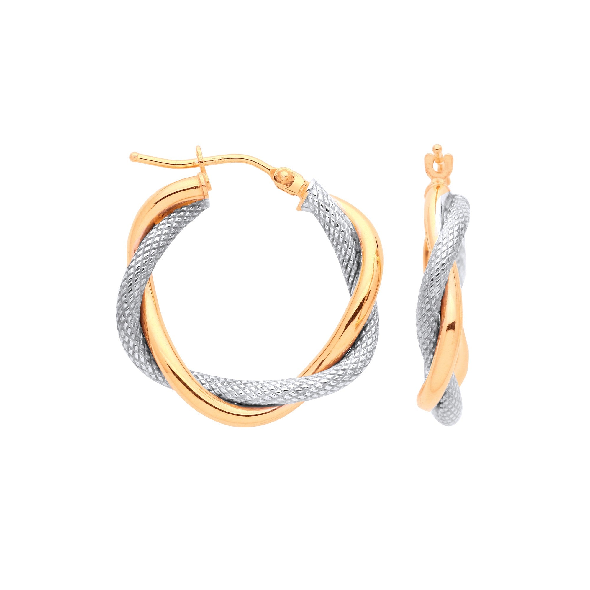 Y & White Gold Twisted Hoop Earrings