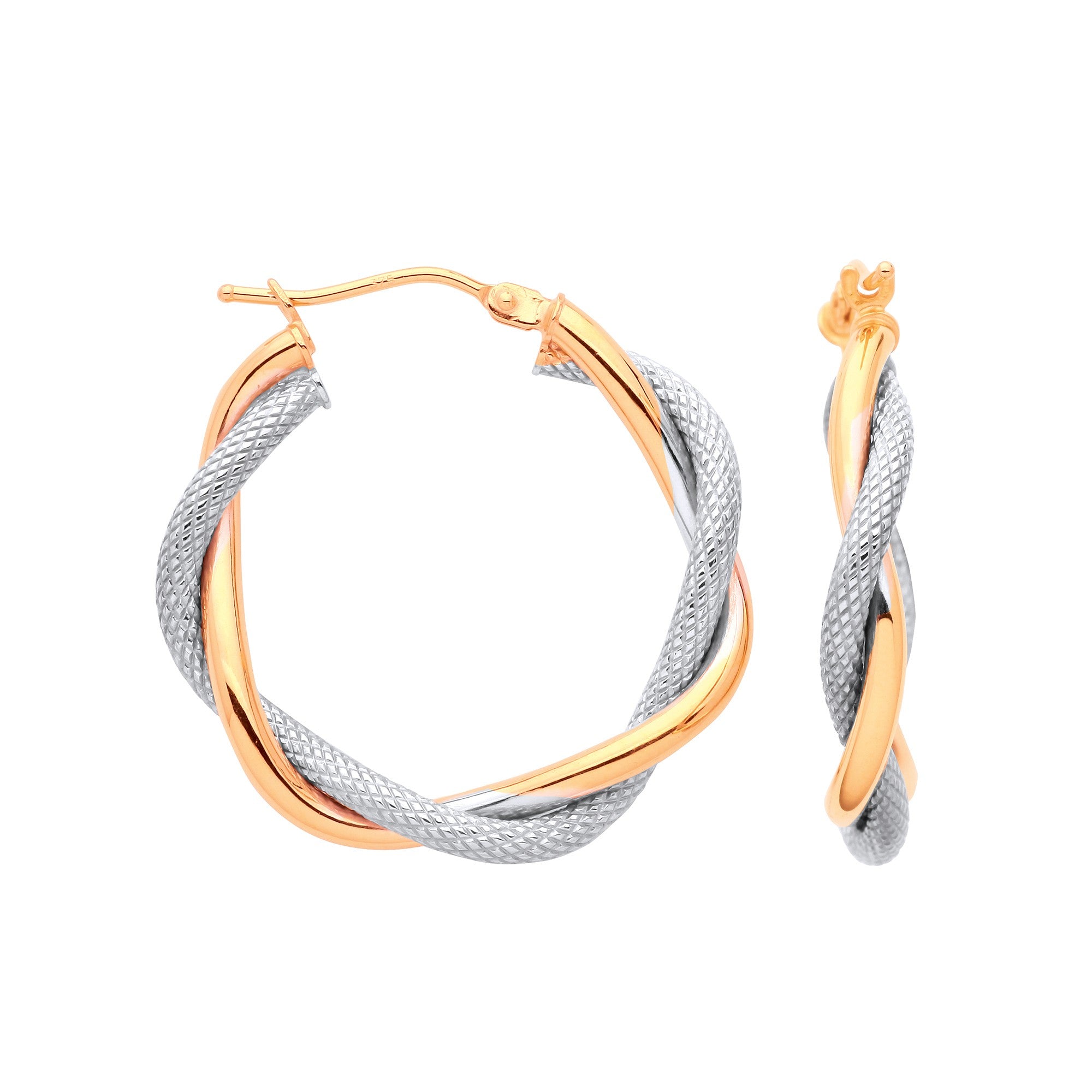 Y & White Gold Twisted Hoop Earrings