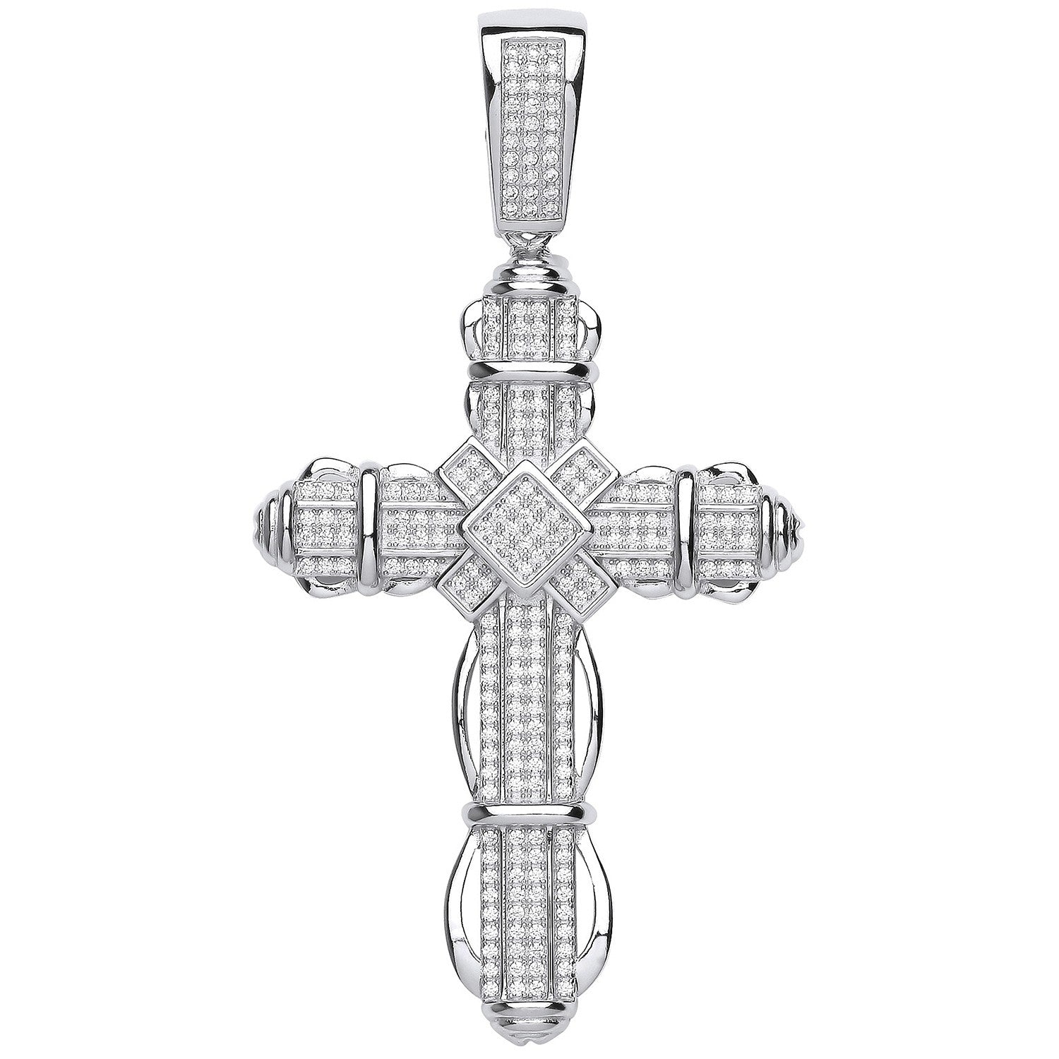 Silver Big Fancy  CZ Cross
