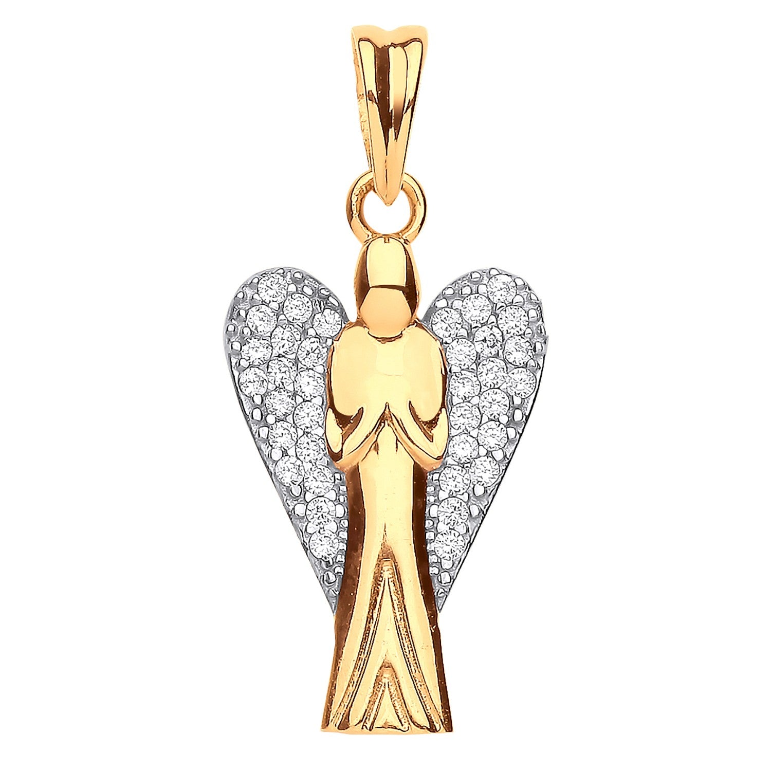 Yellow Gold Cubic Zirconia Large Angel Pendant