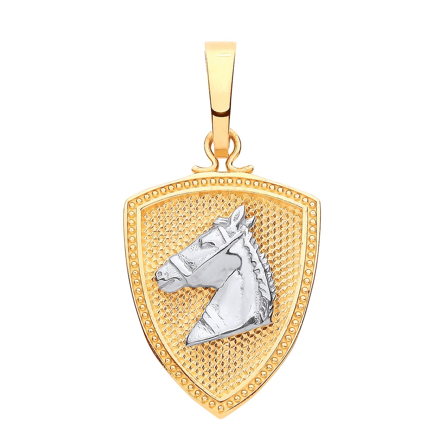 Y White Gold  Horse Head & Shield Pendant