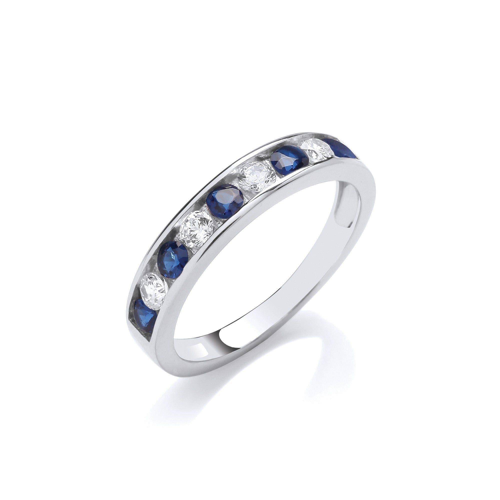 Sapphire Blue & Clear CZ Half ET Silver Ring