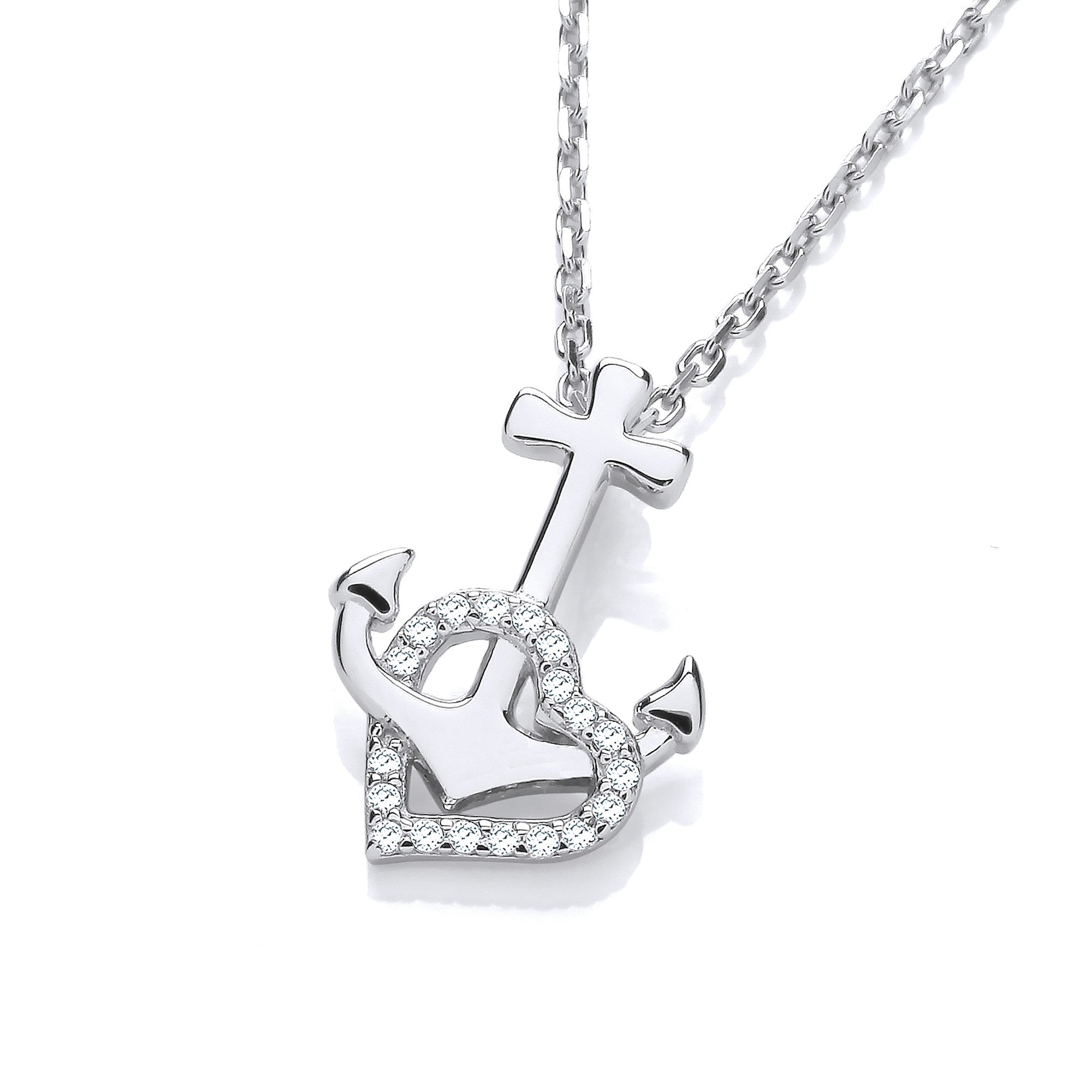 Anchor CZ Heart Pendant with Chain