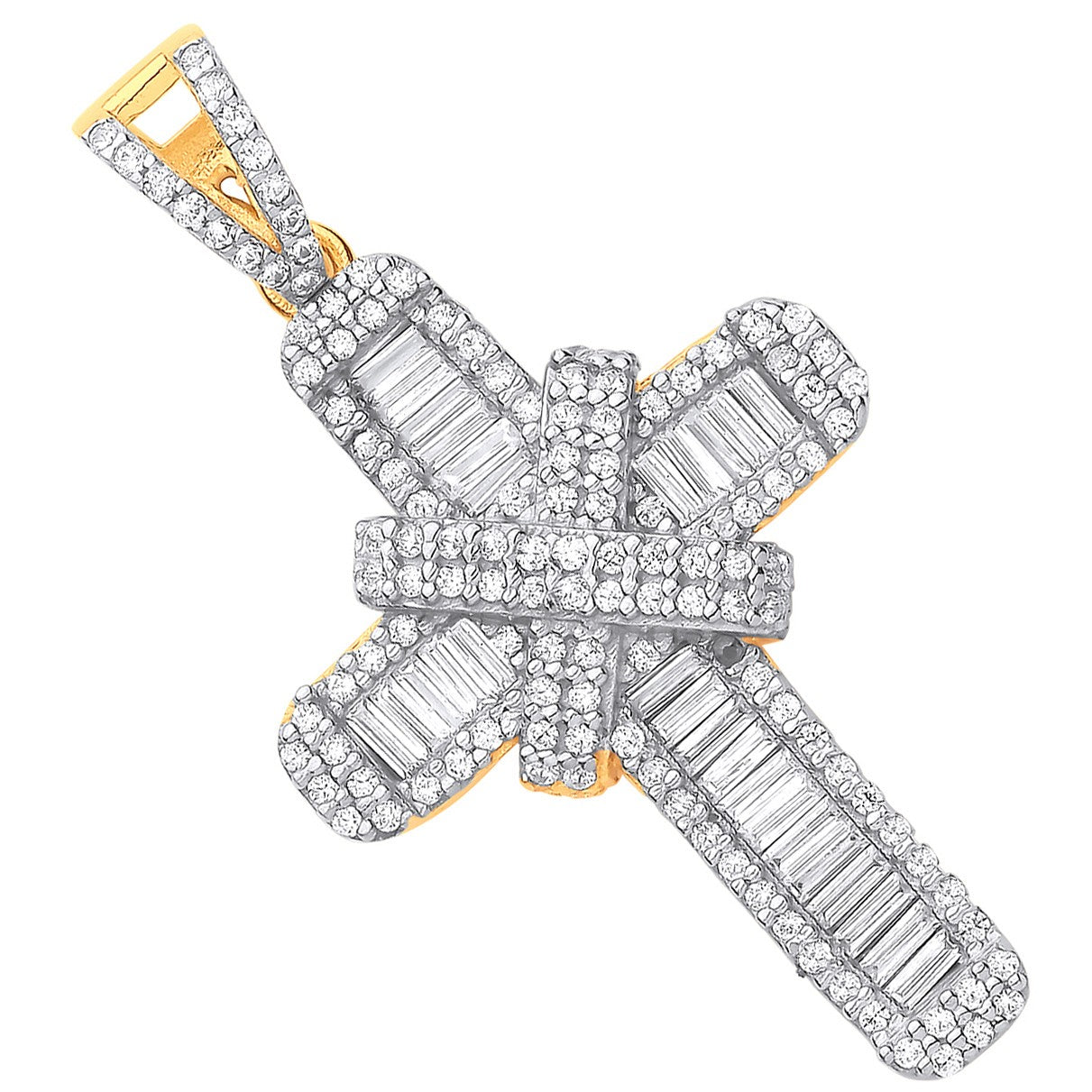 Yellow Gold CZs Kiss Cross Pendant
