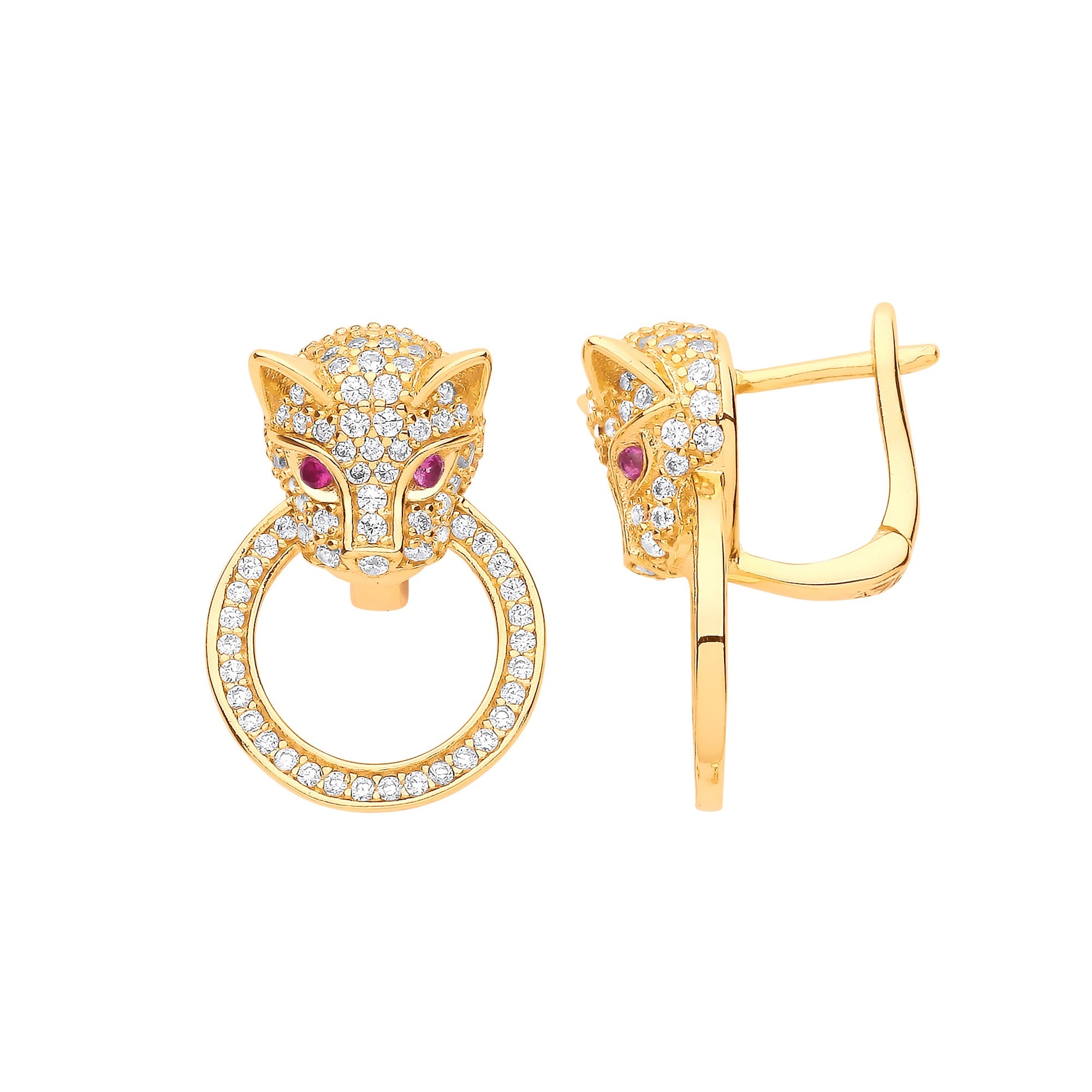 Silver YG Plated Jaguar Door Knocker Stud Earrings