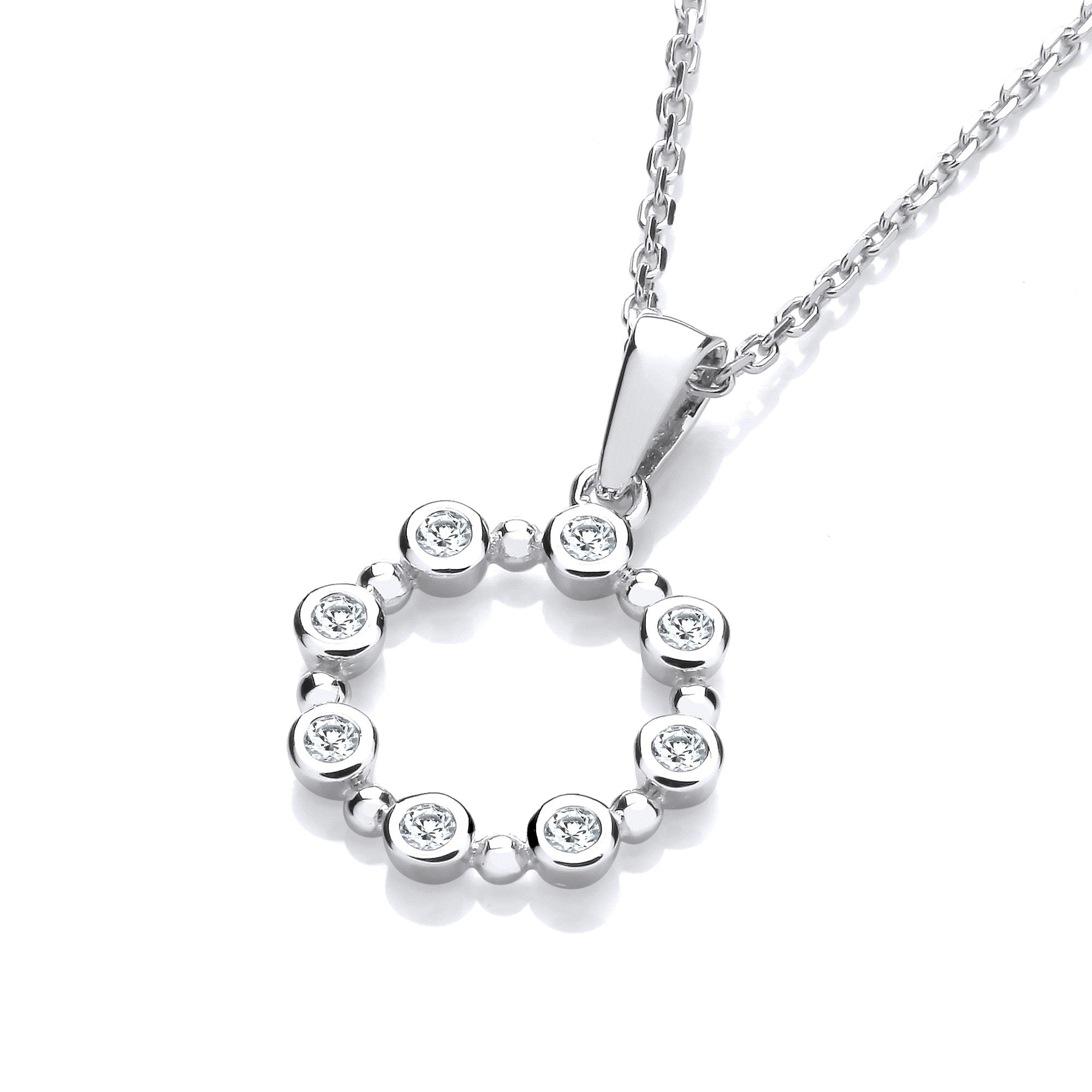 Silver Rubover CZs Circle Pendant with Chain