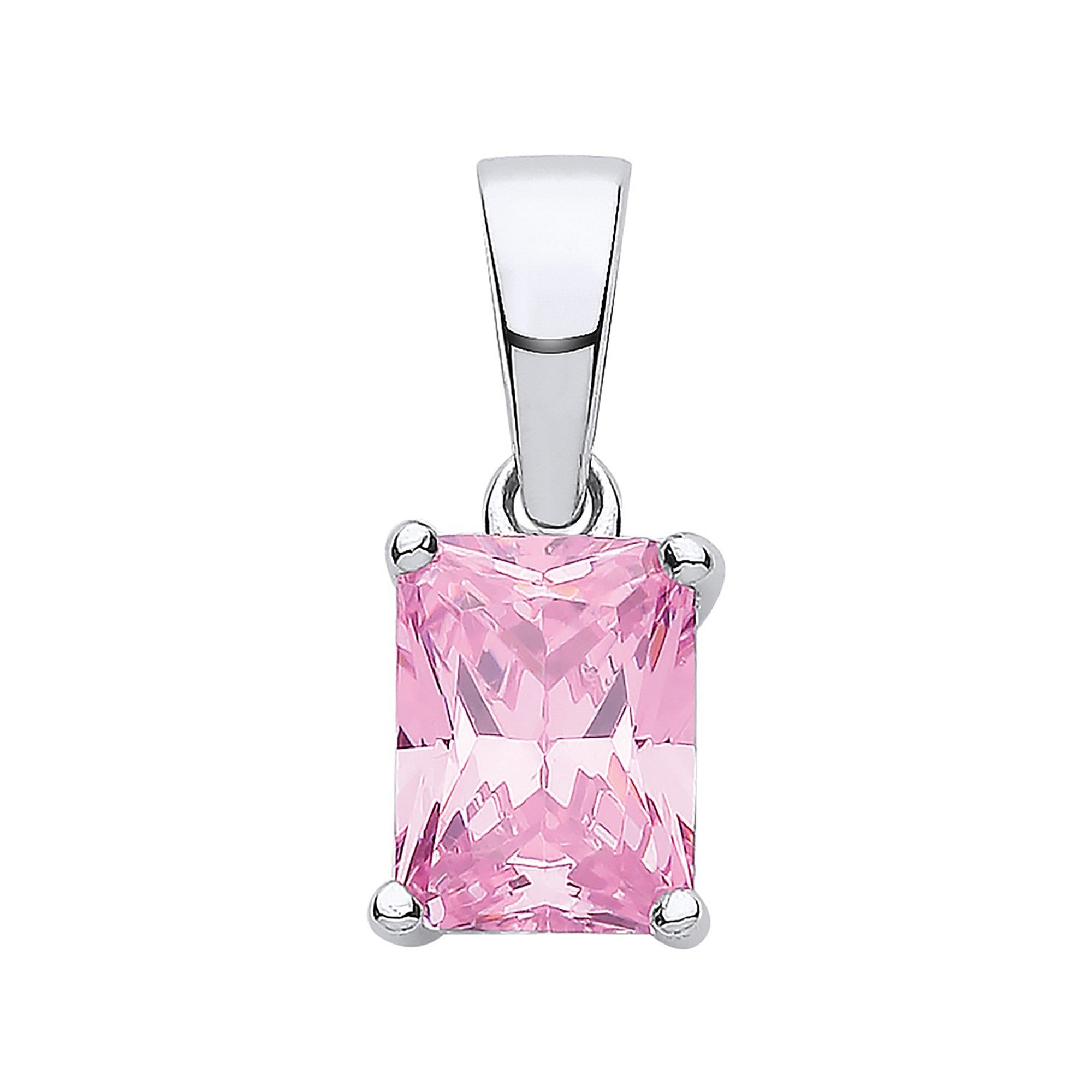 Silver PINK CZ Emerald Cut Pendant
