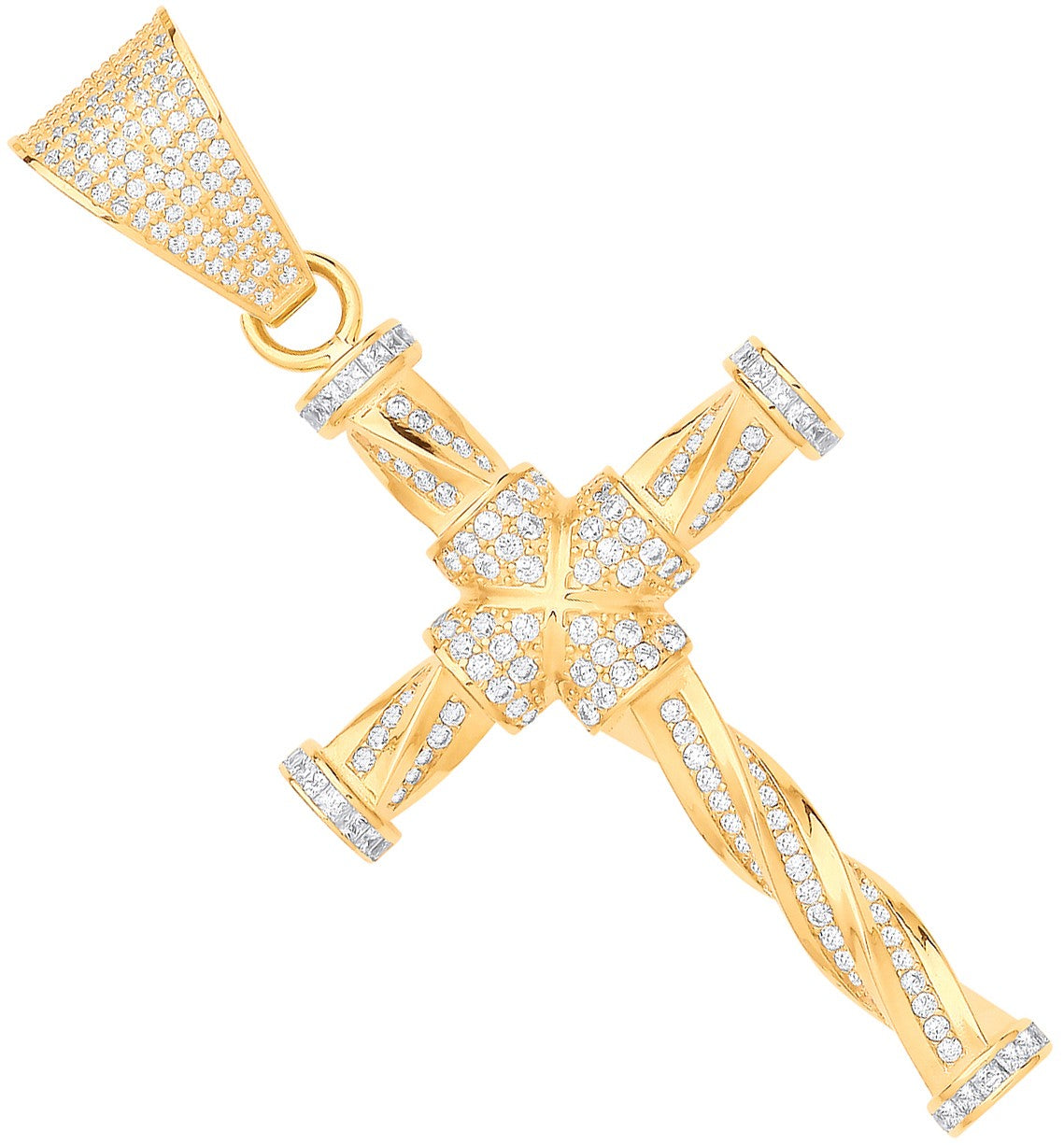 Yellow Gold Twist  CZ Cross