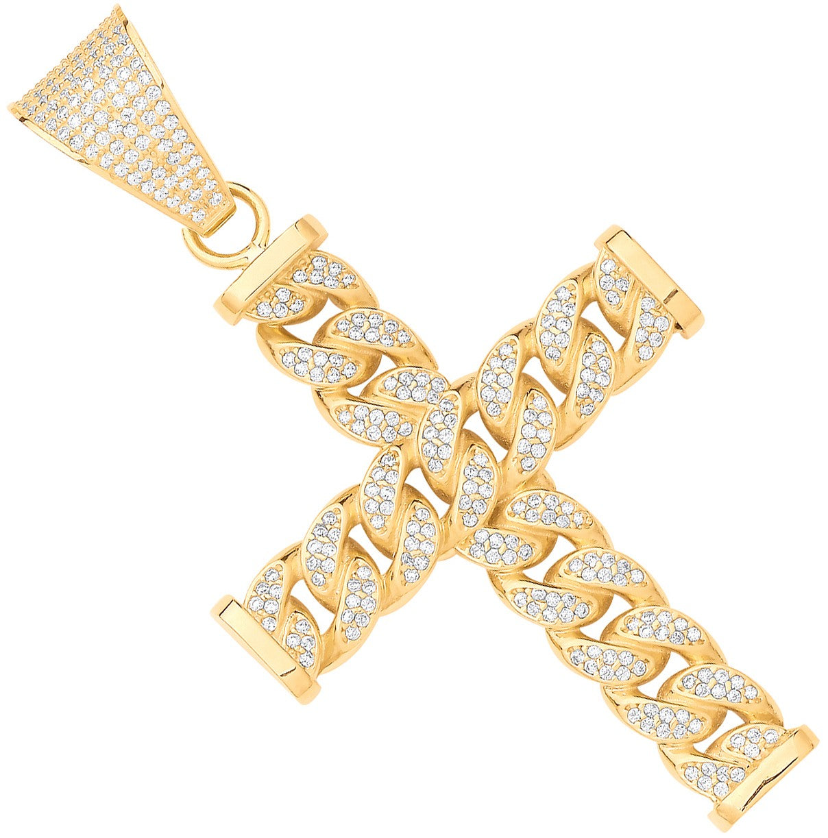 Yellow Gold Curb Link Style  CZ Cross
