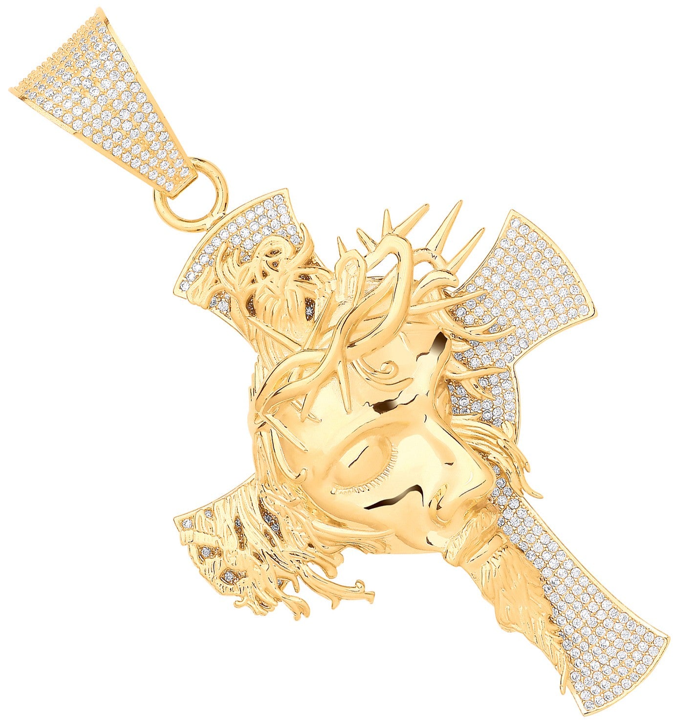 Yellow Gold Jesus Head CZ  Cross