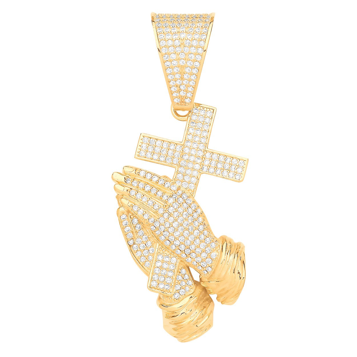 Yellow Gold Praying Hands CZ  Cross