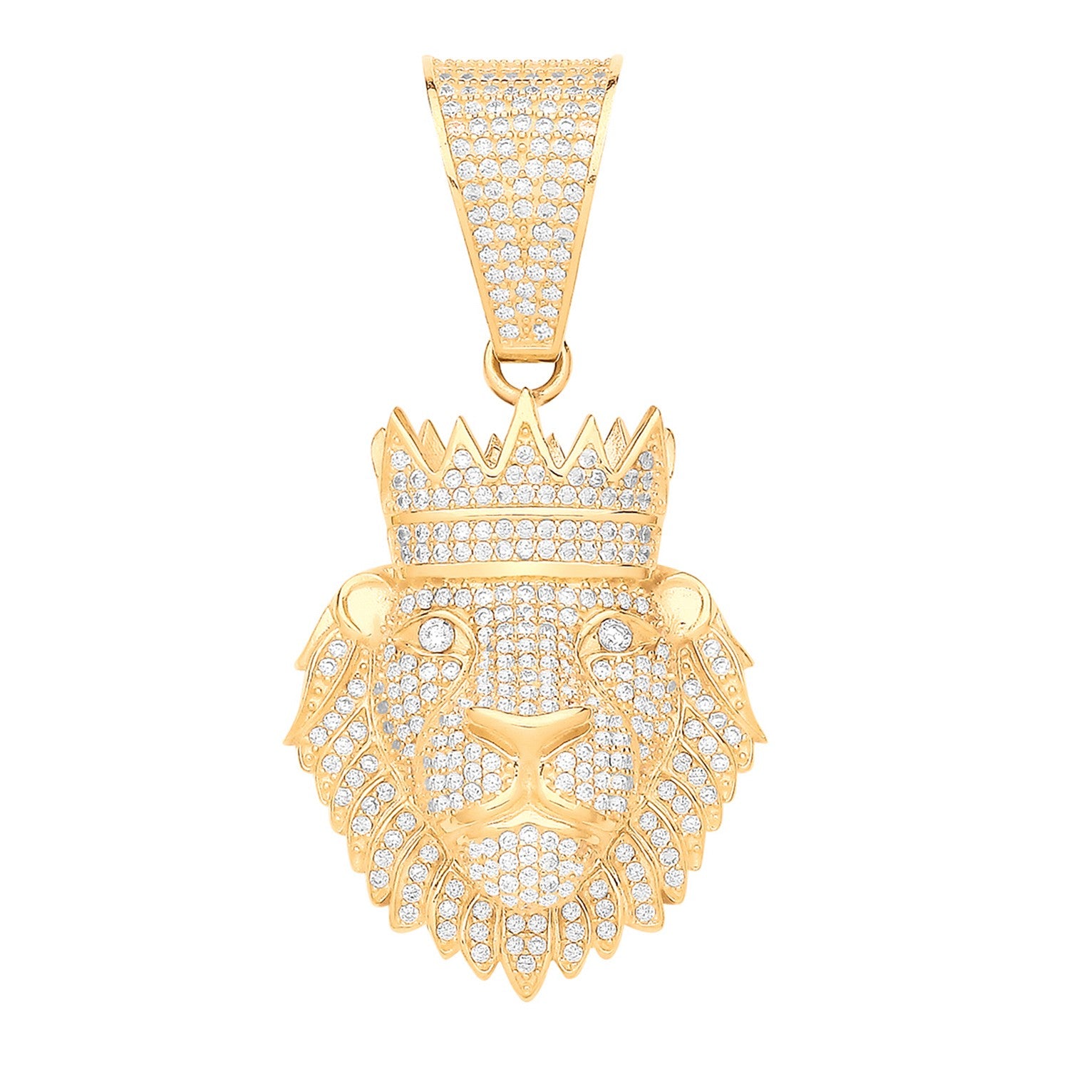 Yellow Gold CZ Lion King Face  Pendant