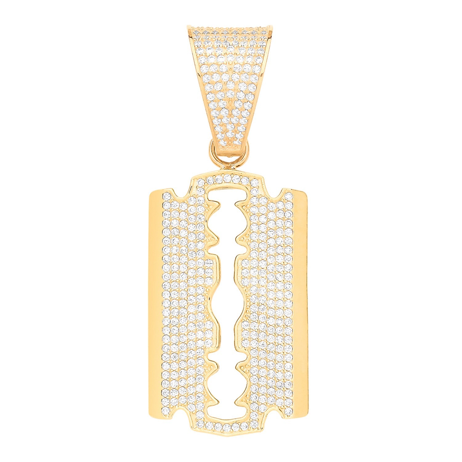 Yellow Gold Razor Blade CZ Pendant