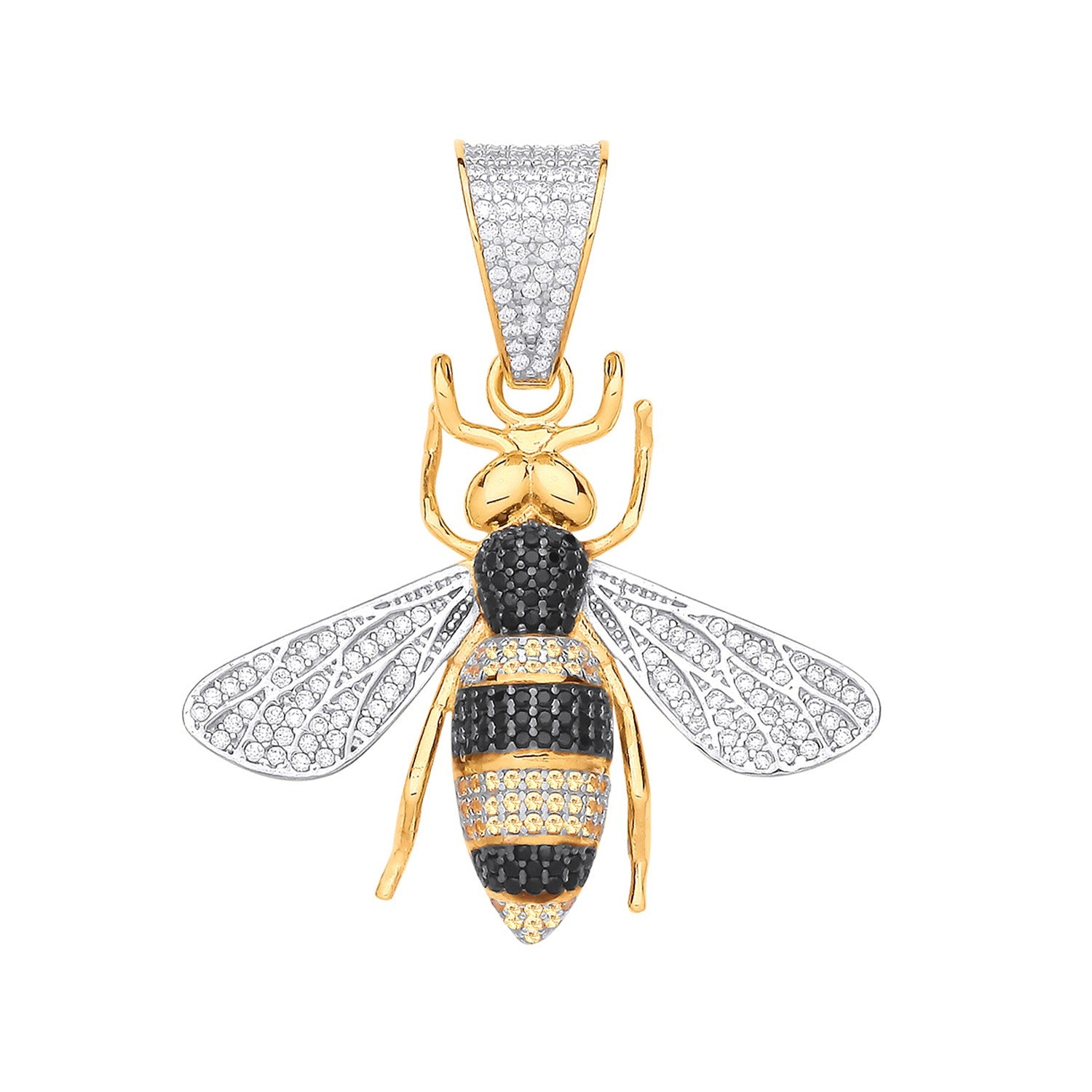 Yellow Gold  Bumble Bee Cut out CZ Pendant