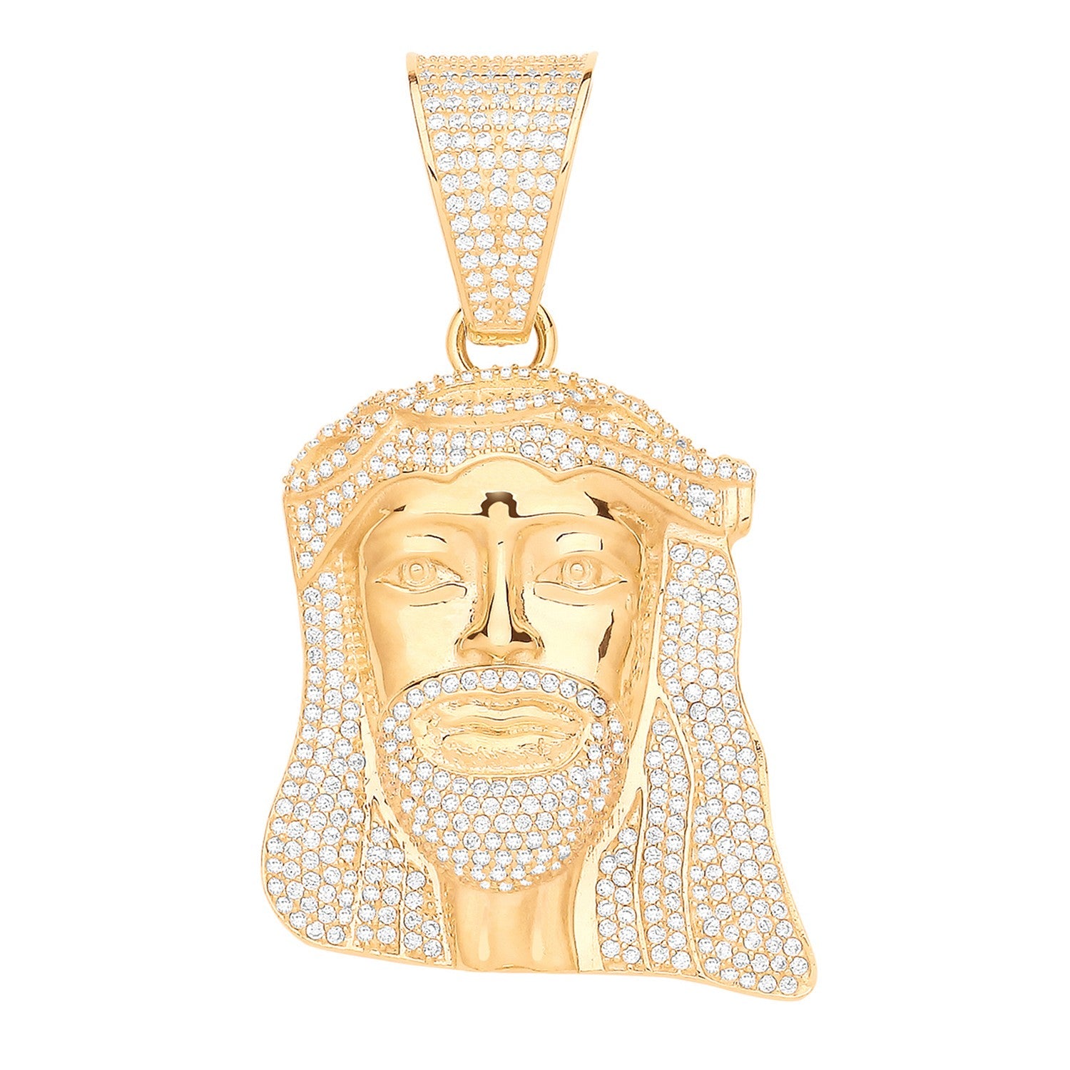 Yellow Gold Jesus  CZ Large Pendant