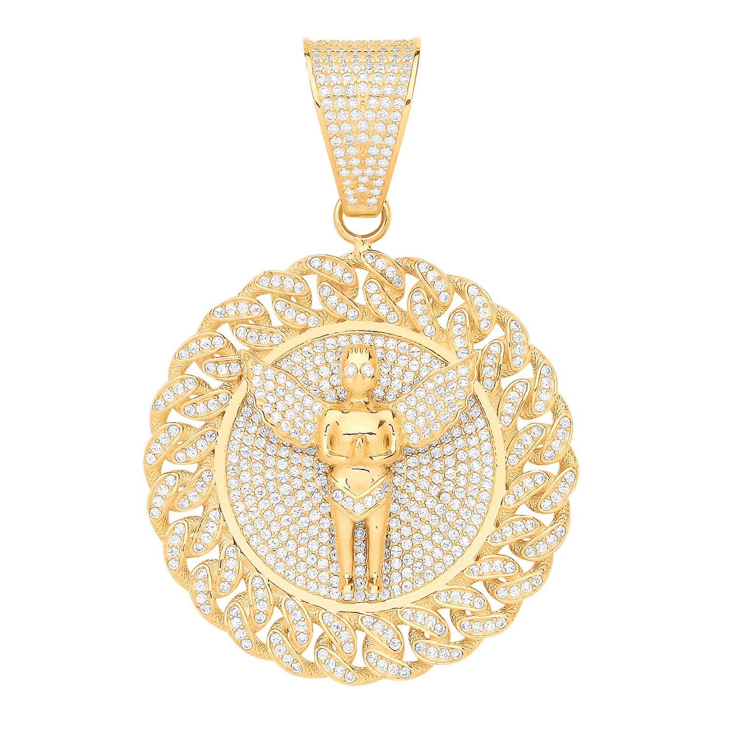 Yellow Gold Angel Medallion  CZ Pendant