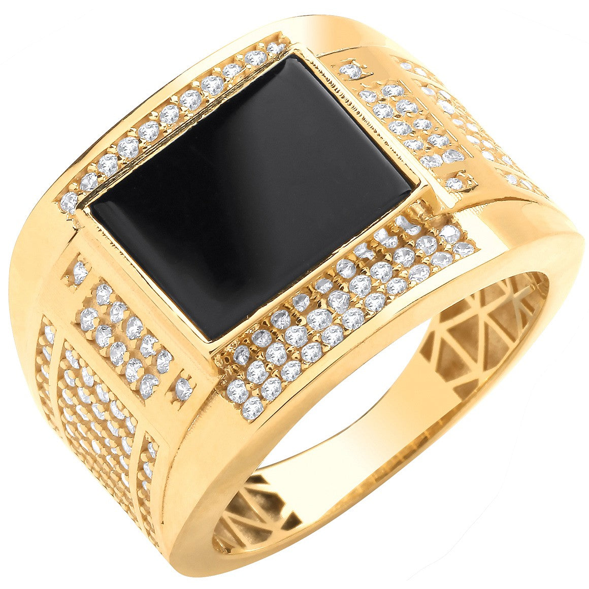 Yellow Gold Onyx Square CZ Ring