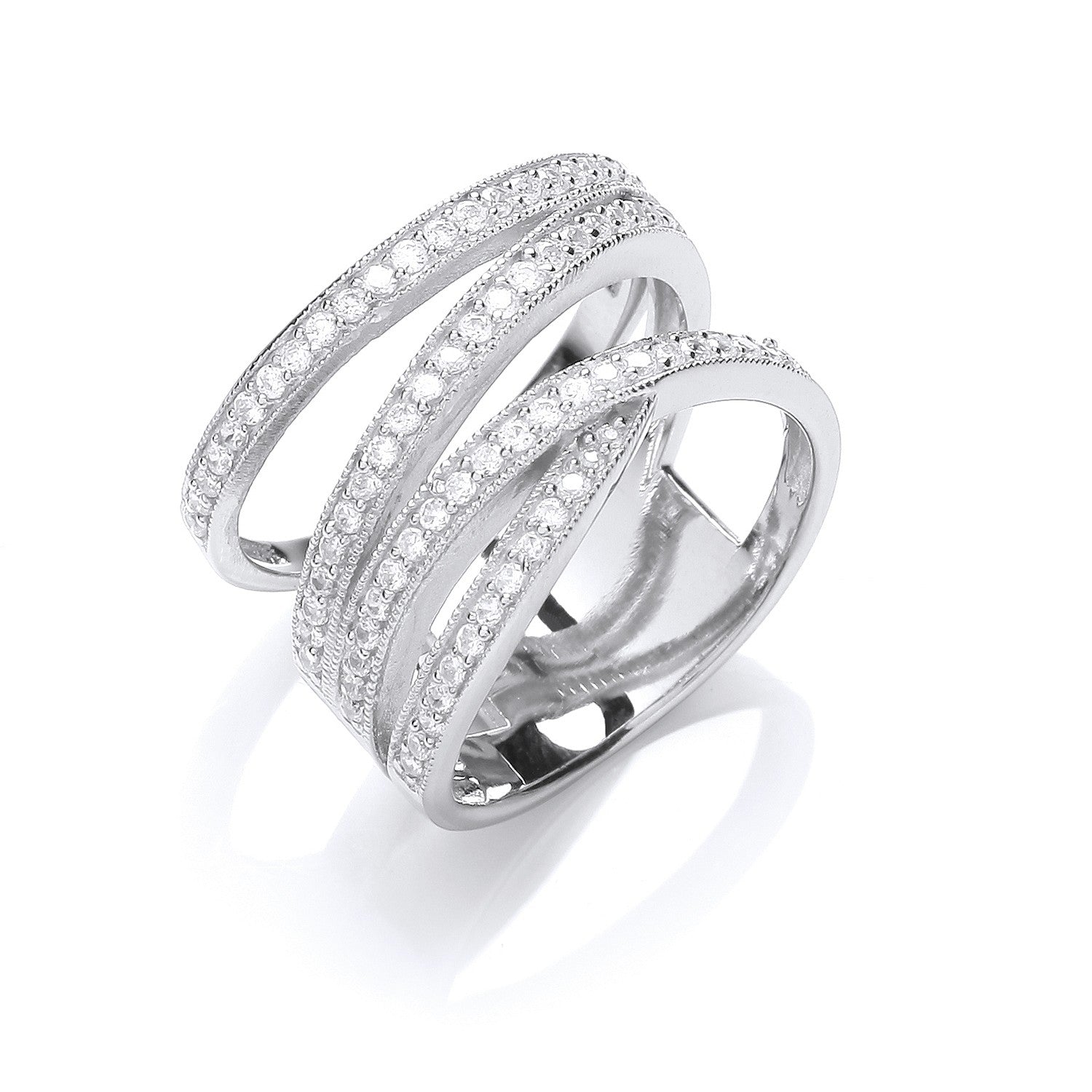 Silver Micro-Pave Multi Band Cubic Zirconia Ring