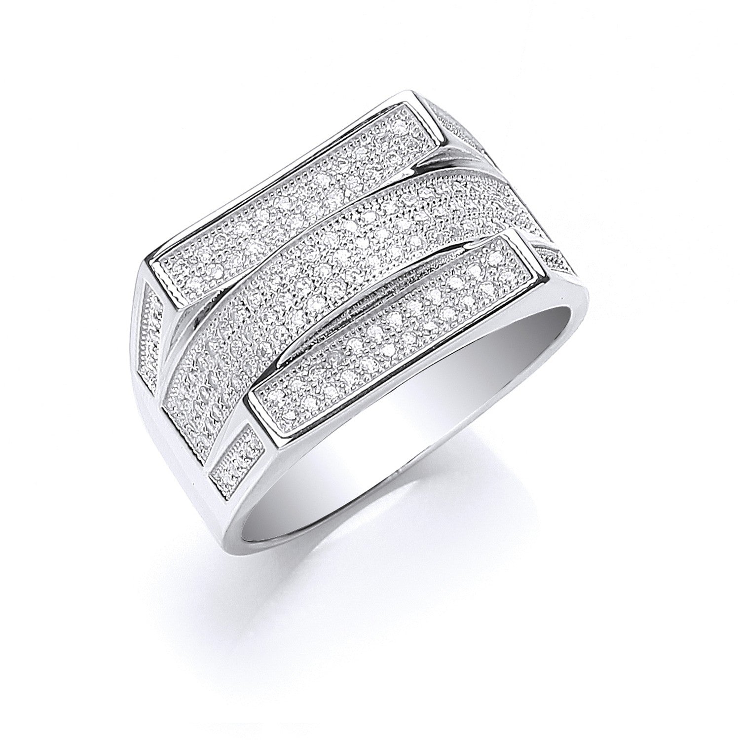 Silver Micro Pave'  Cubic Zirconia Gents Ring