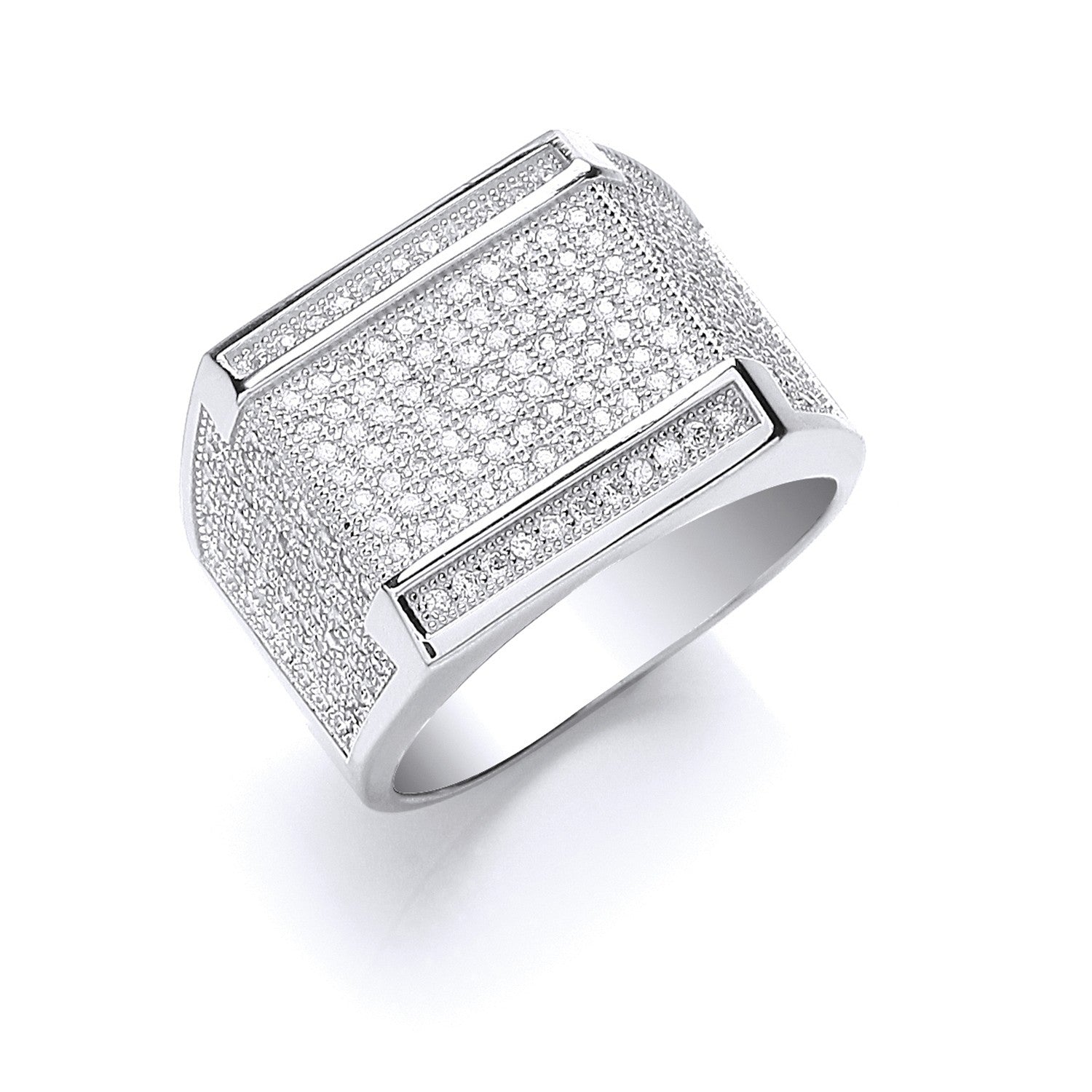 Silver Micro Pave' Cubic Zirconia Gents Ring