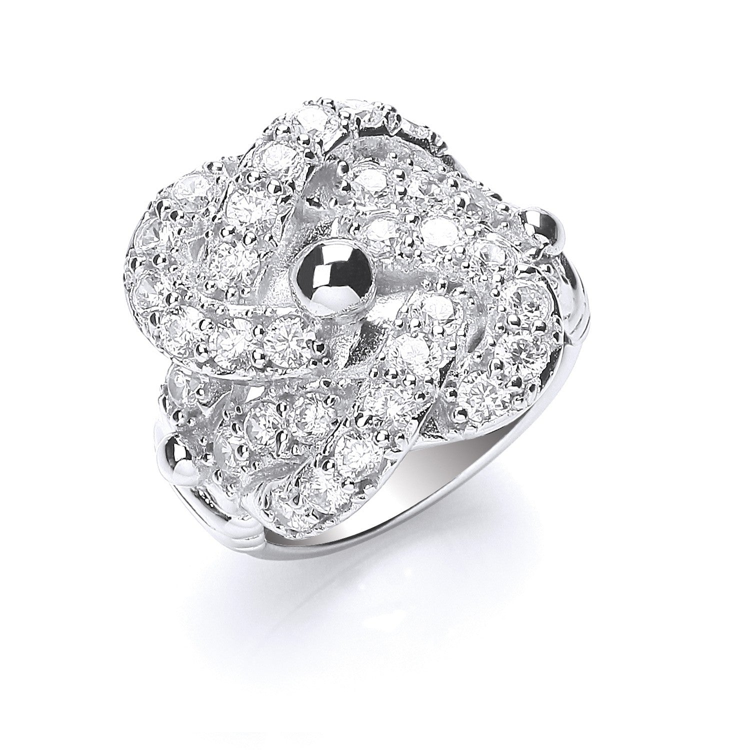 Silver Cubic Zirconia Knot Gents Ring