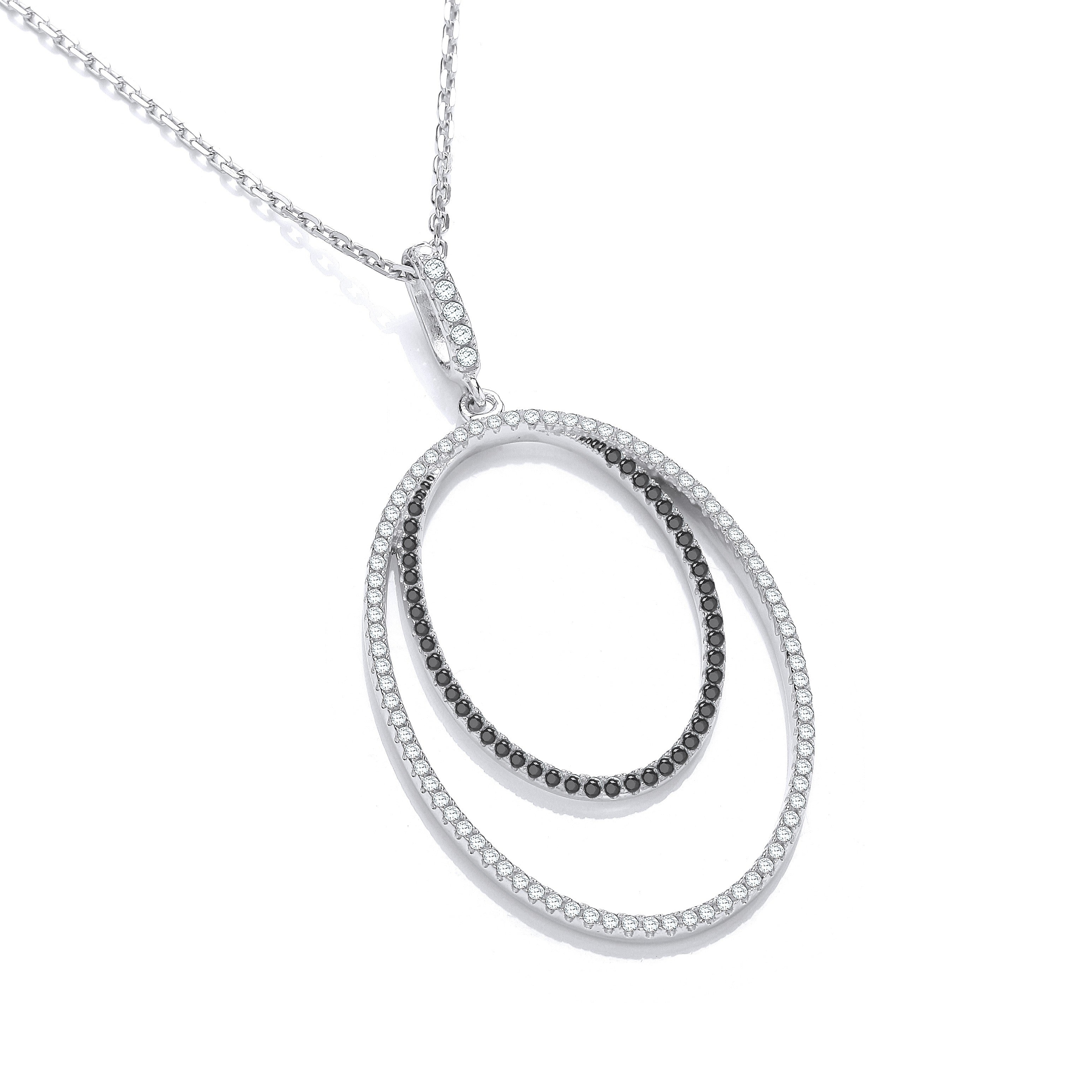 Micro Pave' Oval Double Row Cubic Zirconia Pendant with 18" Chain