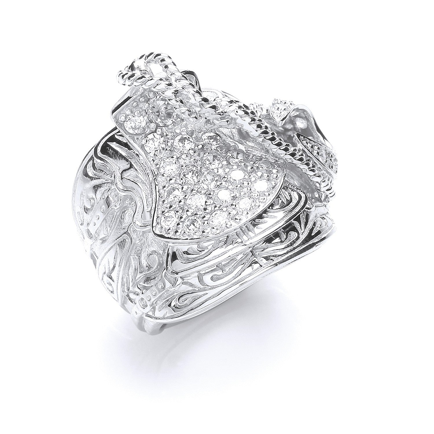 Silver Gents Cubic Zirconia Saddle Ring