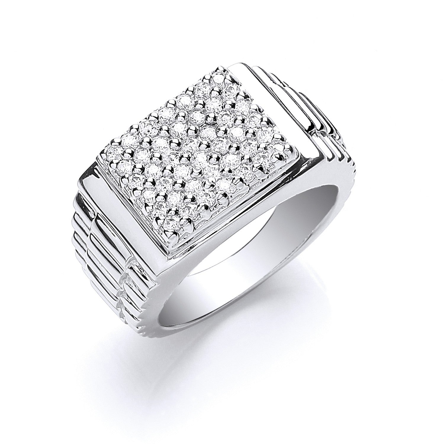 Silver Gents Square Top Cubic Zirconia Ring