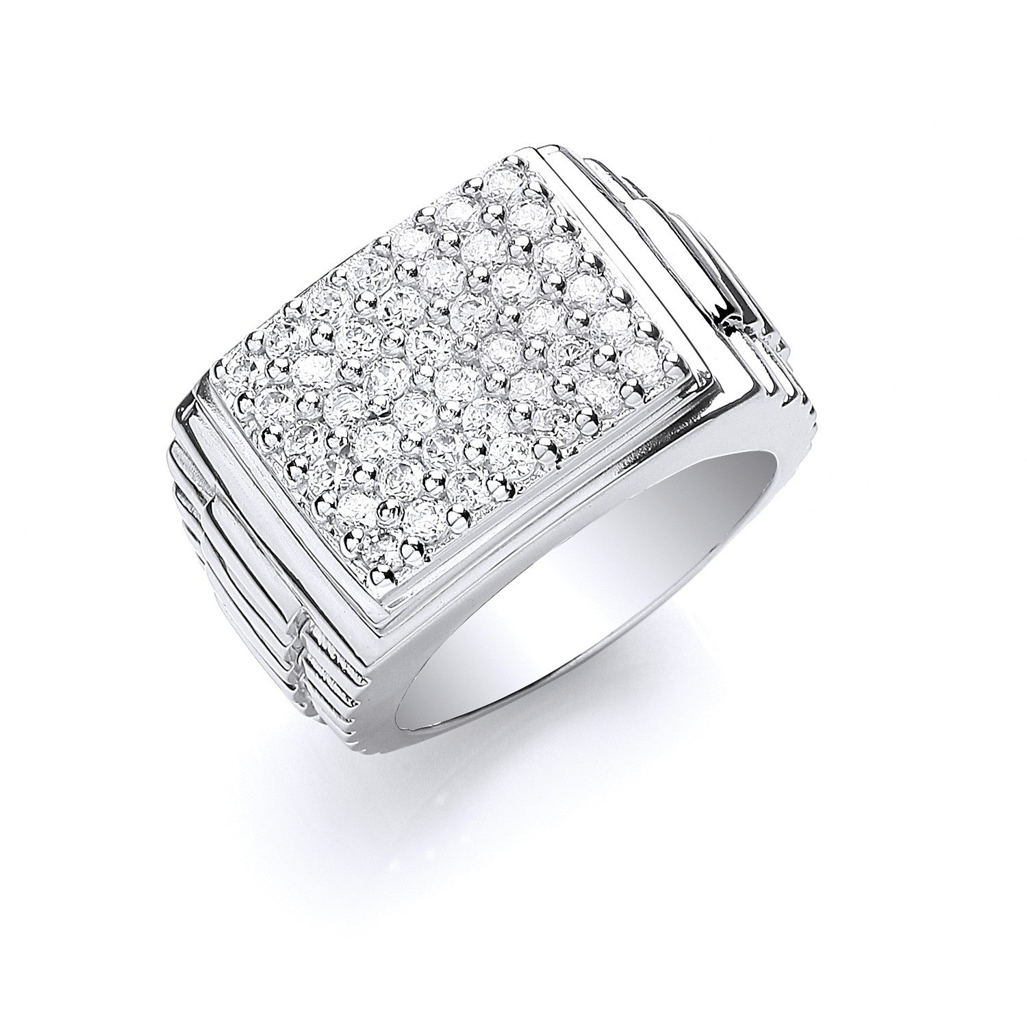 Silver Gents Square Top Cubic Zirconia Ring