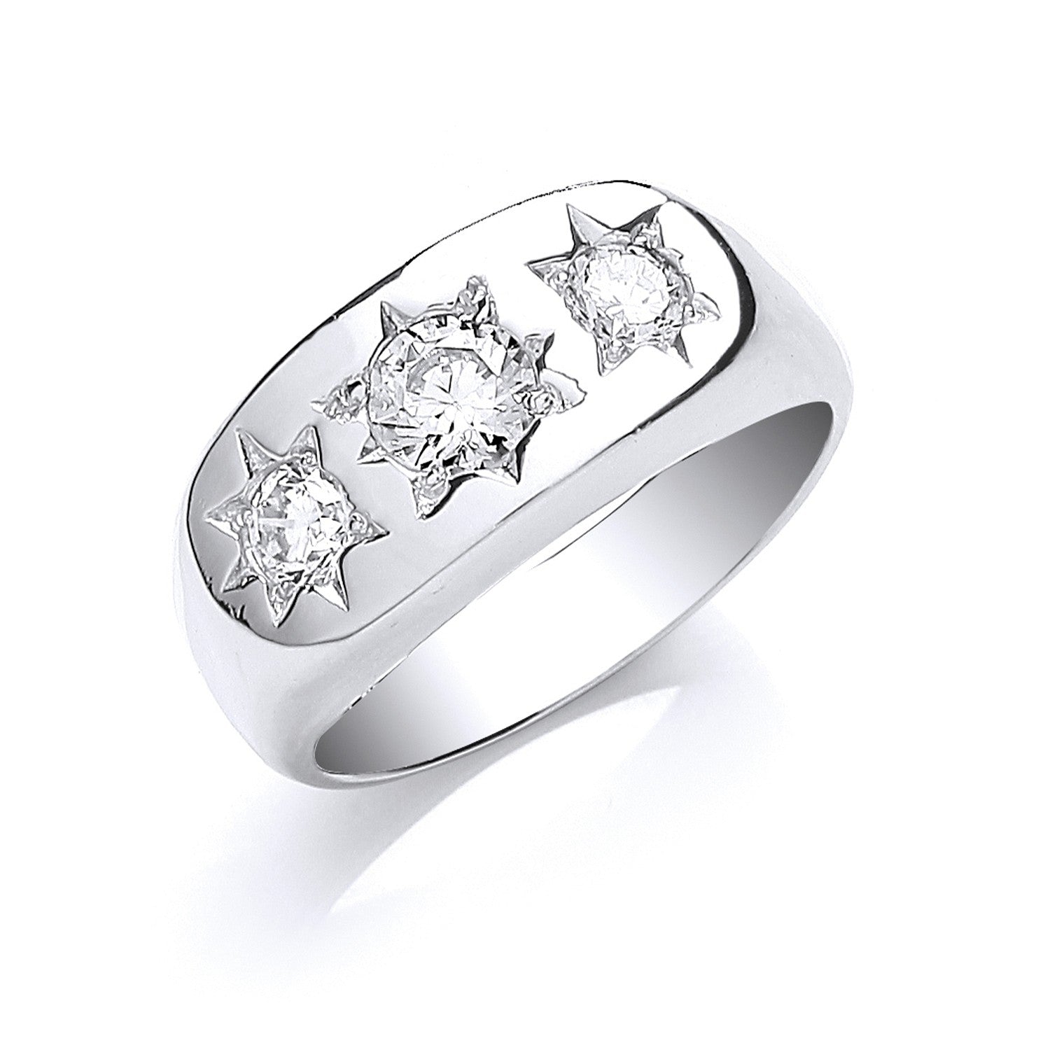 Silver Gents 3 Stone Cubic Zirconia Ring