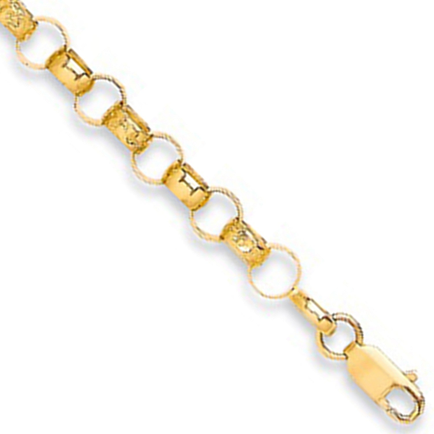 Yellow Gold Plain & Engraved 7.3mm Round Belcher Chain